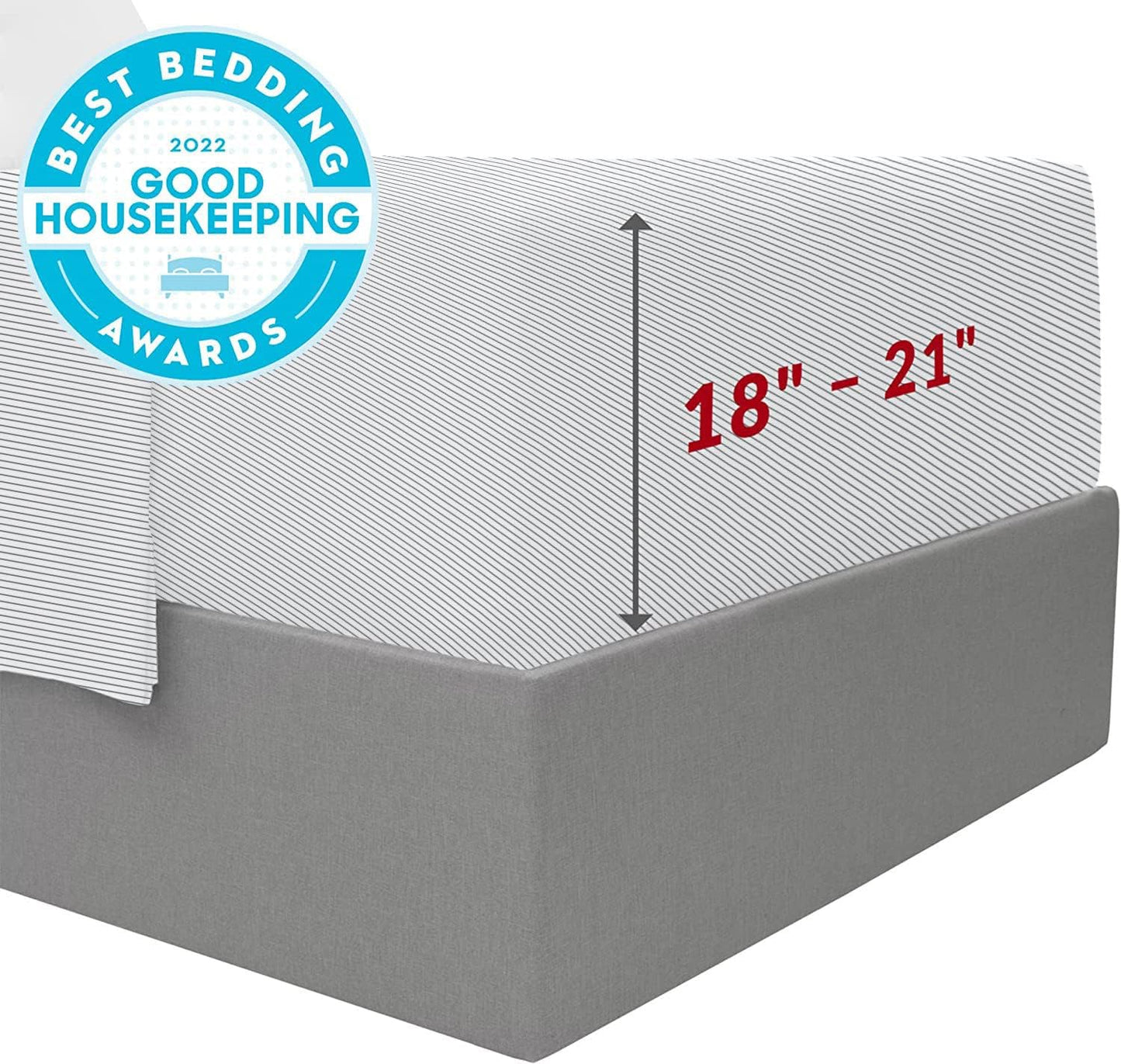 Mellanni Extra Deep King Sheets - 4 PC Iconic Collection Bedding - Hotel Luxury, Ultra Soft, Cooling Bed Sheets - Wrinkle, Fade, Stain Resistant (King, Pinstripe Gray)