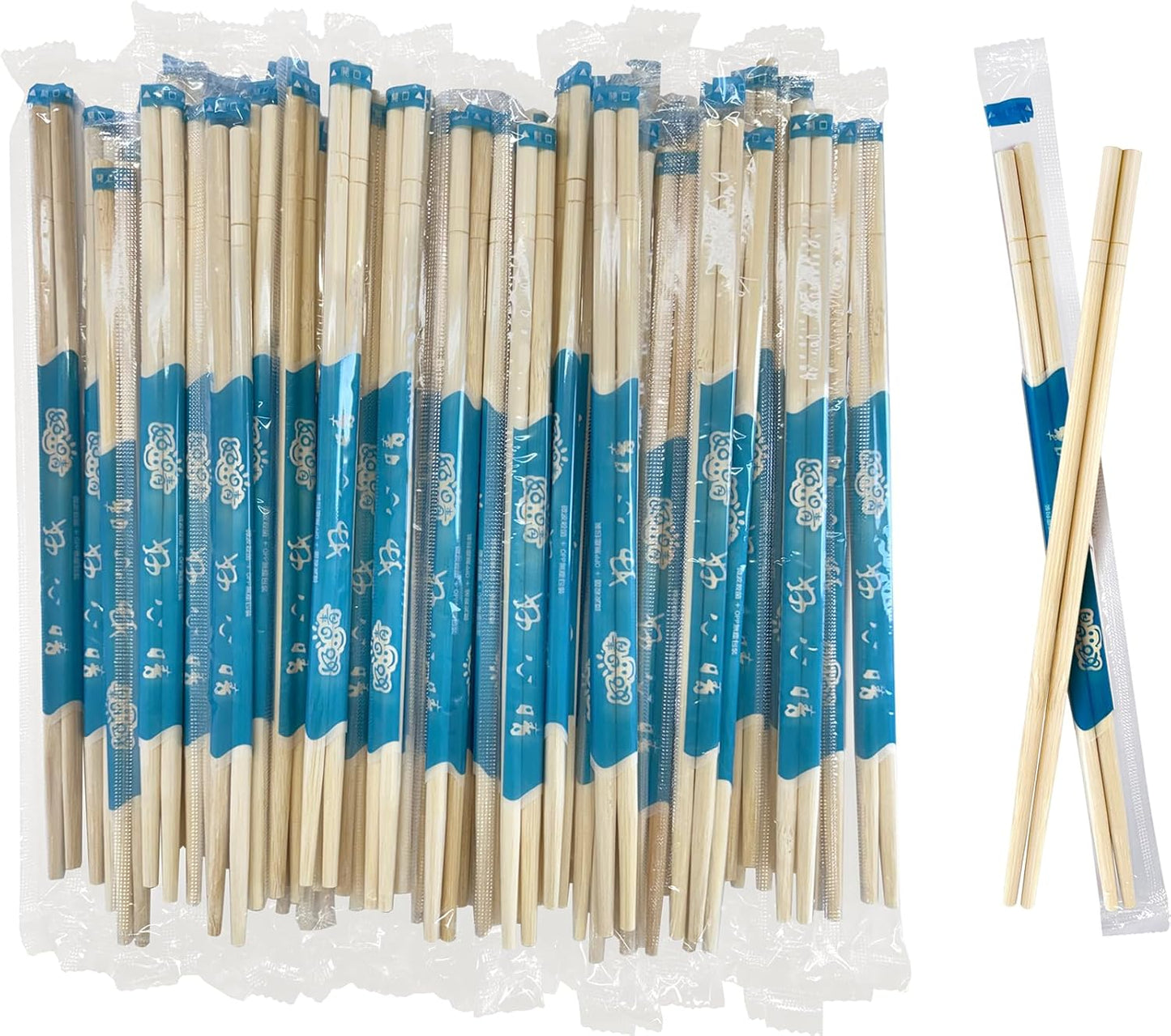 52USA Disposable Bamboo Chopsticks (100 Sets), 9'' Long Individually Wrapped Chinese Chopsticks Wooden Clear Bag Bulk