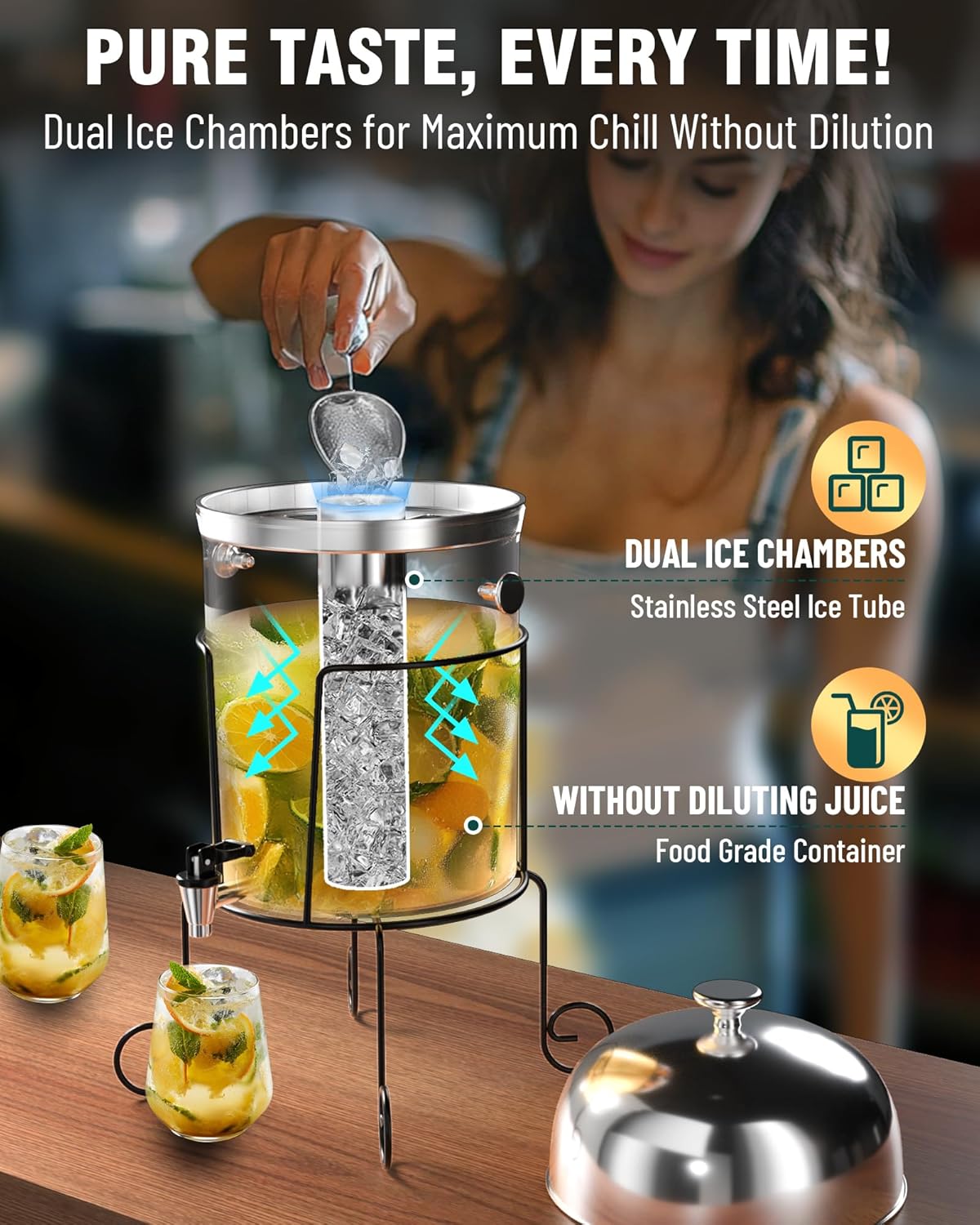Wantjoin Beverage Dispenser With Stand - 2 Gallon Drink Dispenser With Stand Juice Dispensers For Parties, Ice Core, Spigot, Visible Container For Lemonade, Cocktail, Sangria, Punch, Events, Buffet