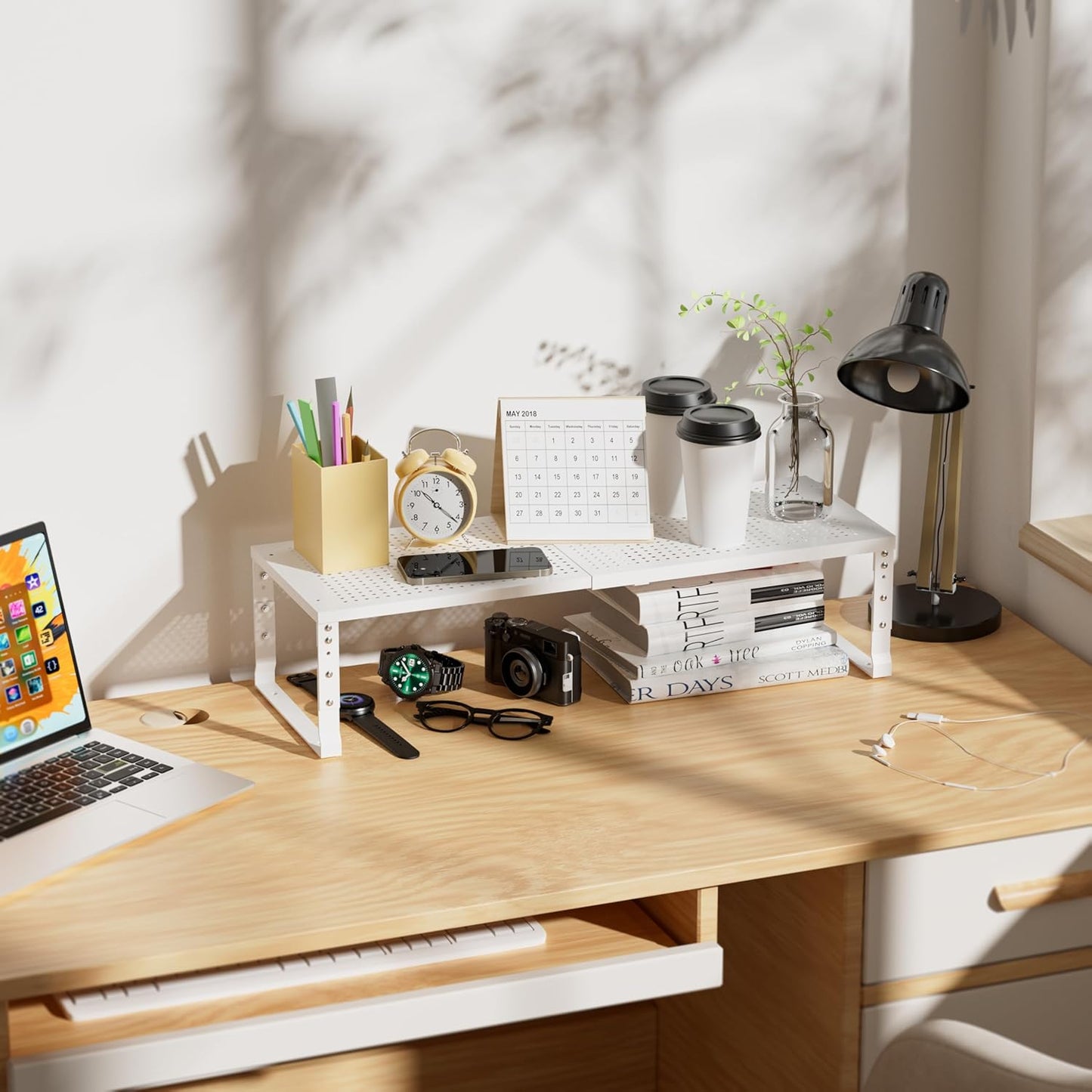 Expandable Spice Rack & Kitchen Cabinet Organizer - Stackable, Adjustable Shelves for Cabinets, Countertops, Cupboards & Pantries(2 Packs/Medium/White)