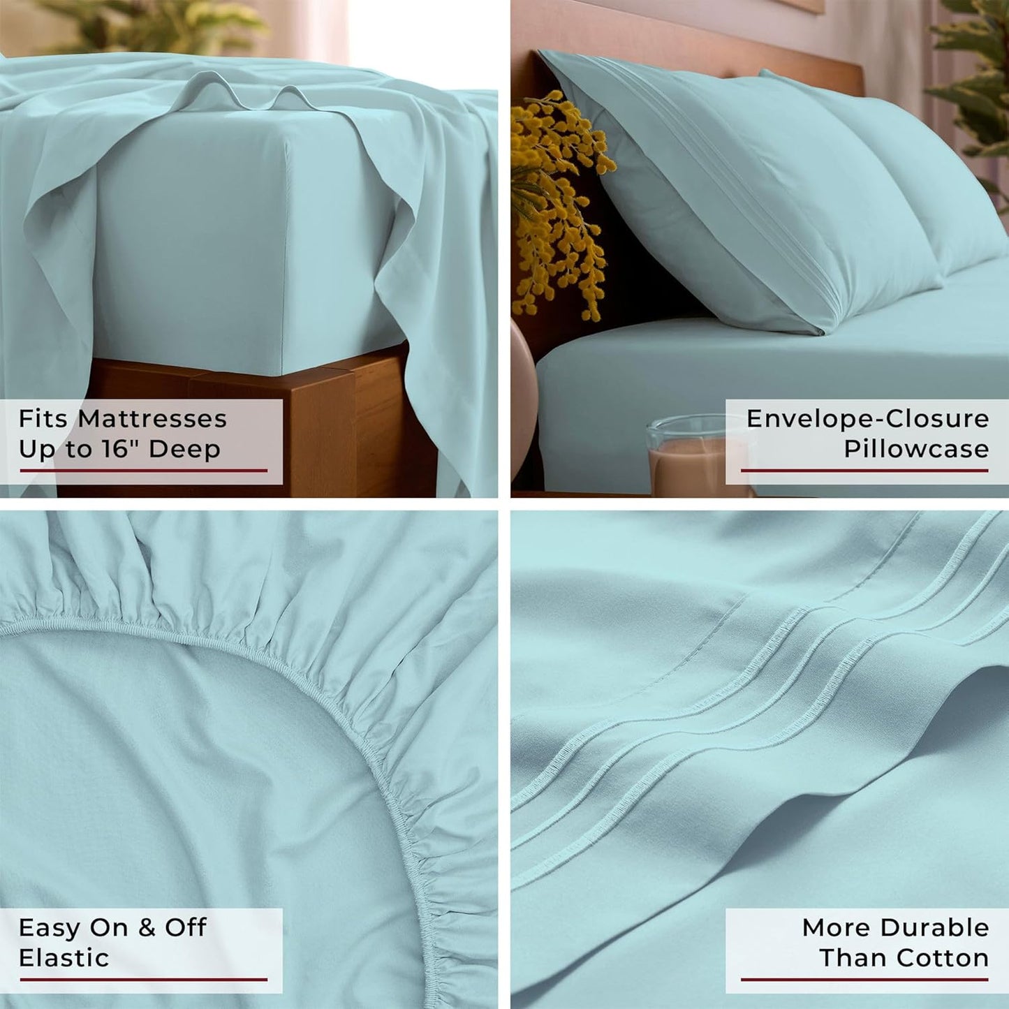 Mellanni Full Sheets Set - 4 PC Iconic Collection Bedding - Hotel Luxury, Extra Soft, Cooling Bed Sheets - Wrinkle, Fade, Stain Resistant (Full, Aqua)