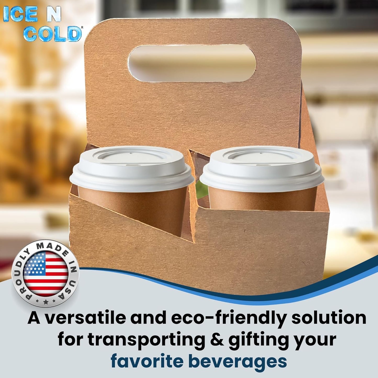 4 Cup Drink Carrier with Handle | Kraft Paperboard Cup Holder | Disposable Cup Holder for Hot or Cold Drinks | Cup Carrier for Food Delivery Services, Uber Eats, Door Dash (50)