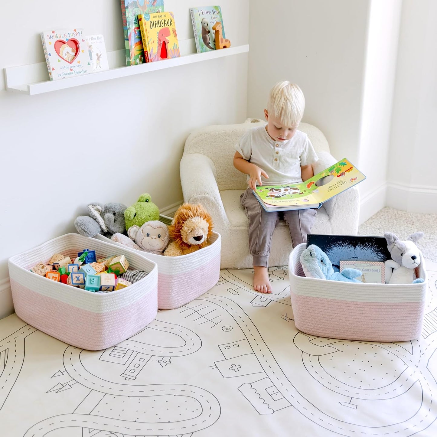 NaturalCozy Storage Baskets 16.8”x13”x7.6” Cotton Rope Woven Baskets for Organizing 3-Pack | Toy Storage Bins | Basket for Shelves, Laundry, Blanket, Clothes, Closet, Kitchen, Bathroom, Gifts