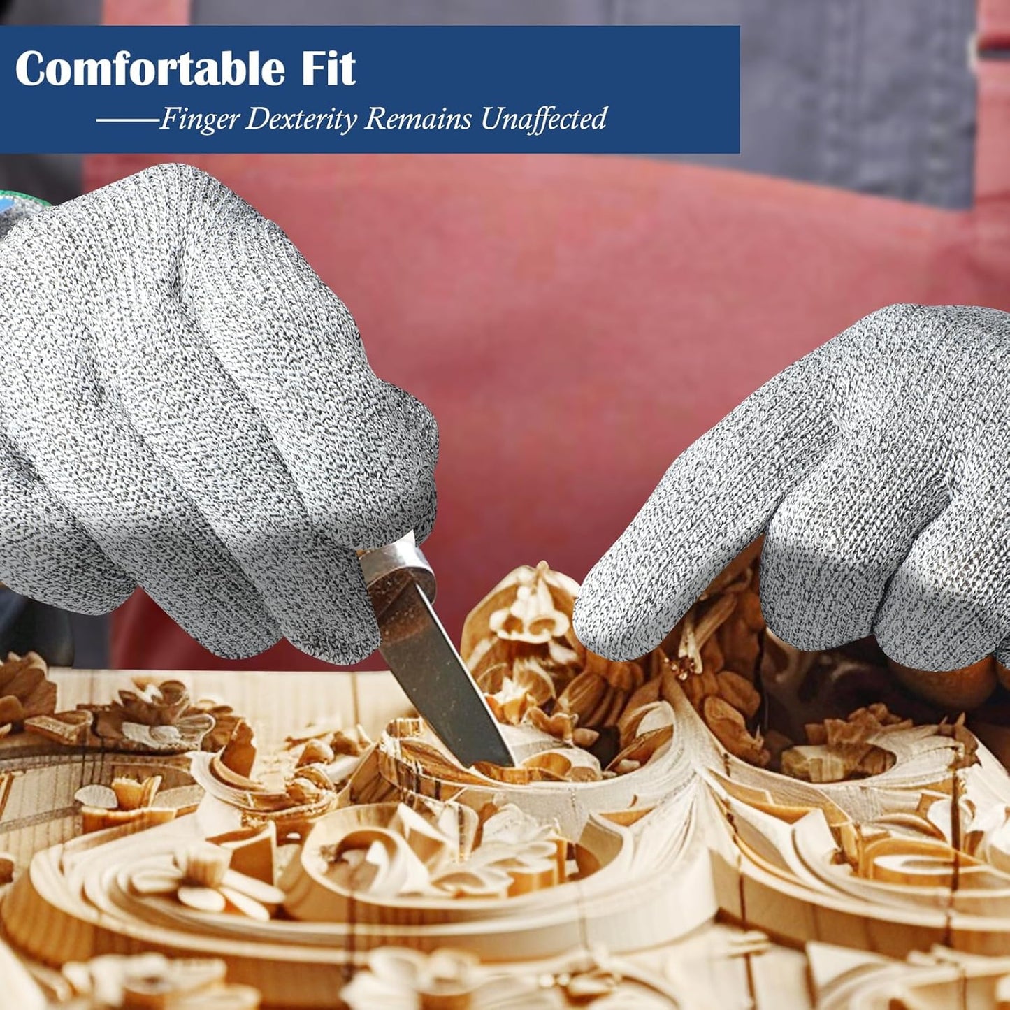 Dowellife Soft Level 9 Cut Resistant Gloves Food Grade, Steel Wire Mixed Kitchen Safety Gloves for Chef Oyster Shucking Mandoline Knife Butcher Meat Cutting Carving (Large)