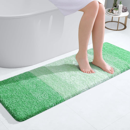 OLANLY Bathroom Runner Rugs 47x17, Extra Soft Absorbent Microfiber Bath Rugs, Rubber Backing, Quick Dry, Machine Washable Bath Mats for Bathroom Floor, Tub and Shower, Home Decor Accessories, Green