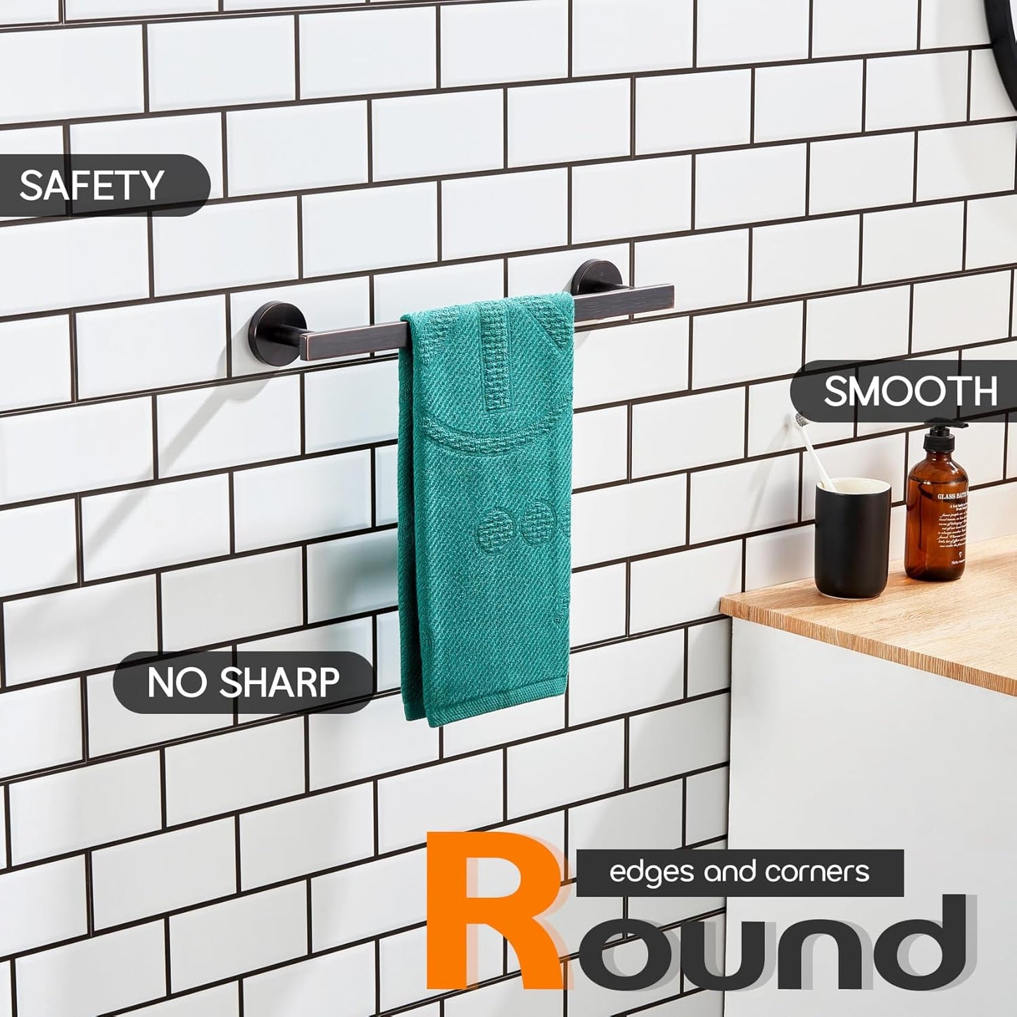 16 Inch Bathroom Towel Bar Bath Towel Rack Kitchen Towel Holder Towel Hanger Wall Mounted SUS304 Stainless Steel 2 Pack Oil Rubbed Bronze AN4001ORB-L16-P2