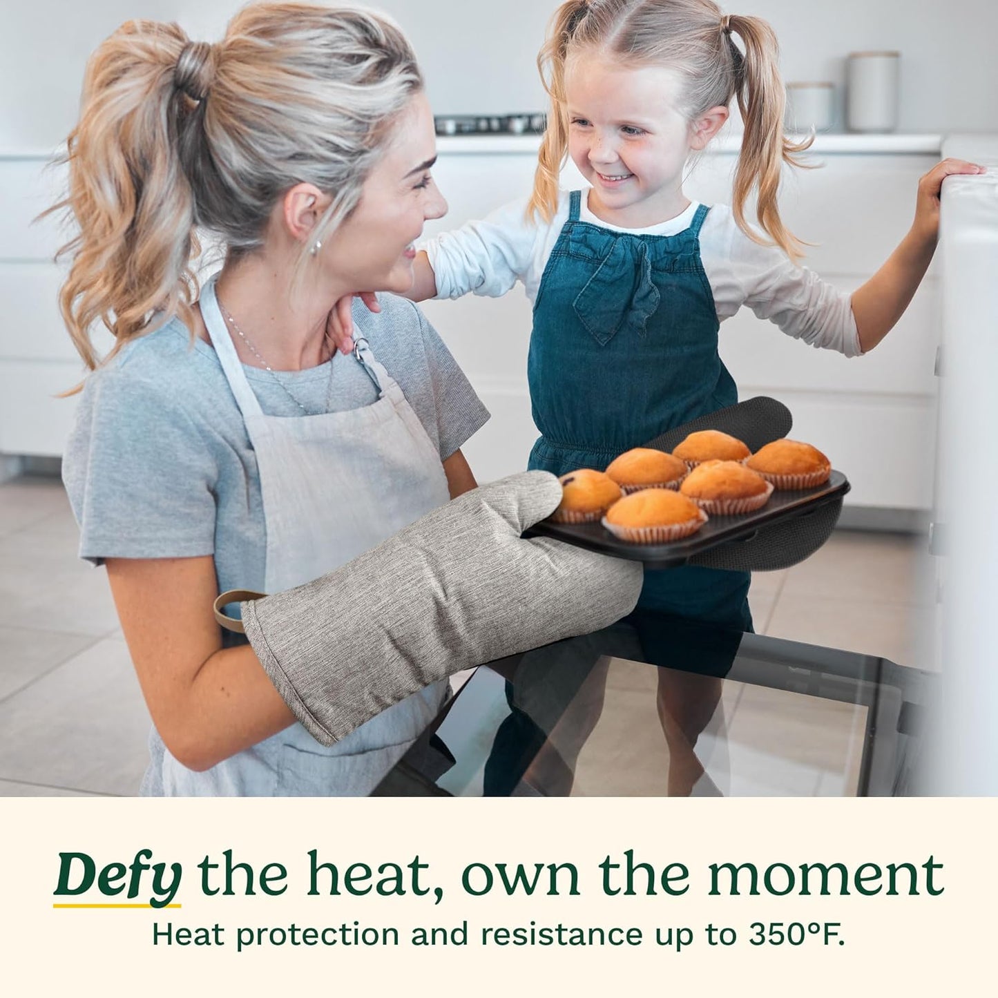 Cuisinart Heritage Kitchen Oven Mitts – Heat-Resistant Kitchen Mitts for Oven with Non-Slip Neoprene Palm, Long Cuff, and Cotton Filling – Durable Oven Gloves (Textured Gray)