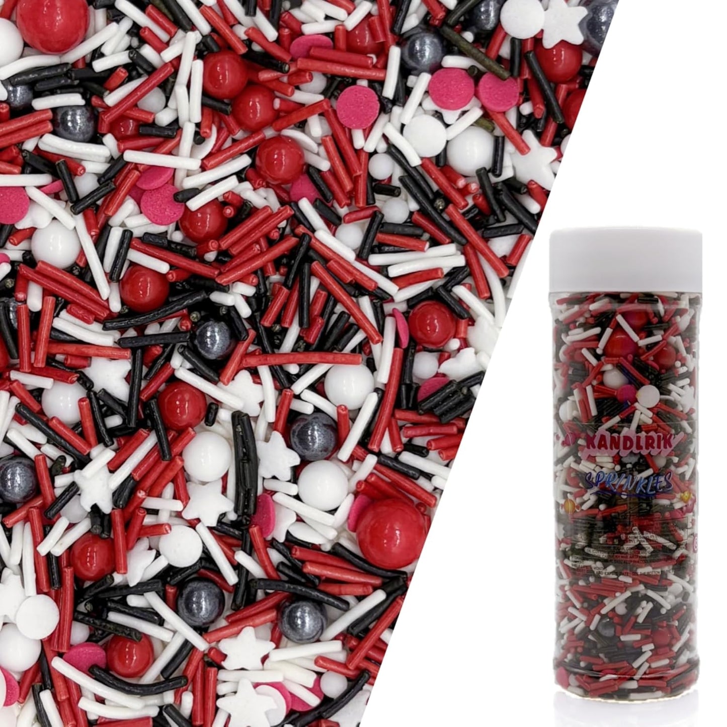 Red & Black & White Sprinkles Candy Mix Size Edible Pearls Cake Decorations Cupcake Toppers Cookie Decorating Perfect for Wedding Party Valentine Halloween Christmas Supplies 4.58OZ