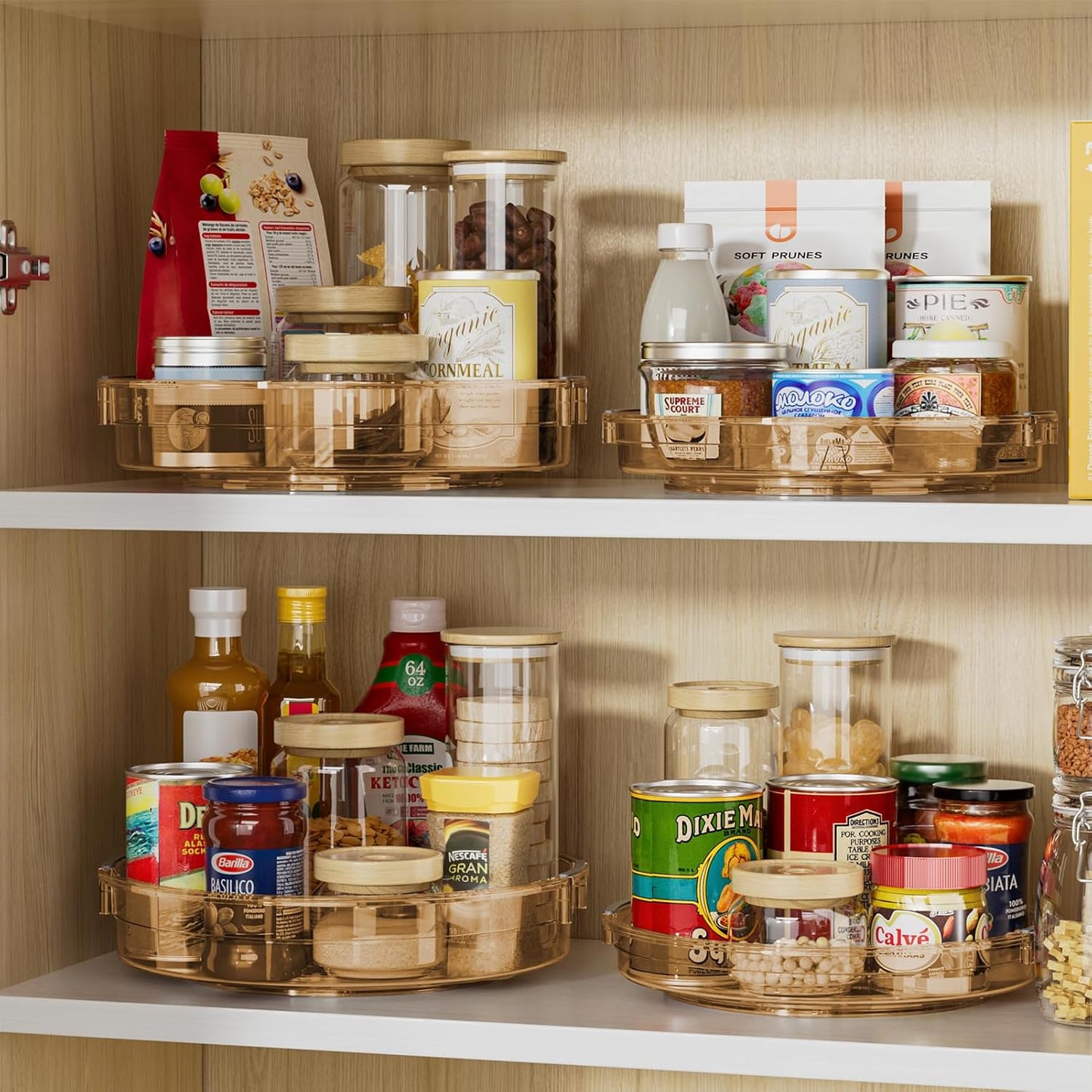 LAMU 4 Pack Lazy Susan Organizer, Lazy Susan Turntable for Cabinet, Refrigerator, Table Top, Kitchen, Bathroom, Pantry Organizers and Storage, 12in 10.6in, Amber