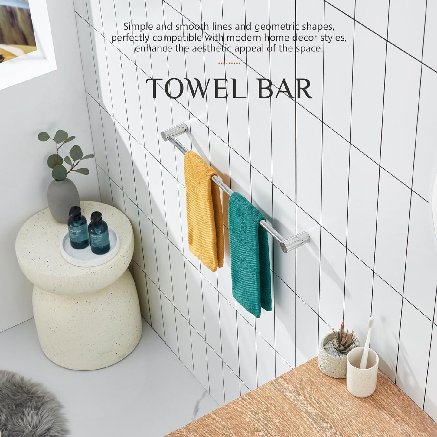 KOKOSIRI Towel Rack Chrome 24-Inch Towel Bar for Bathroom Wall Mount Single Rod Bathroom Lavatory Accessories Polished Stainless Steel, B4007CH-L24