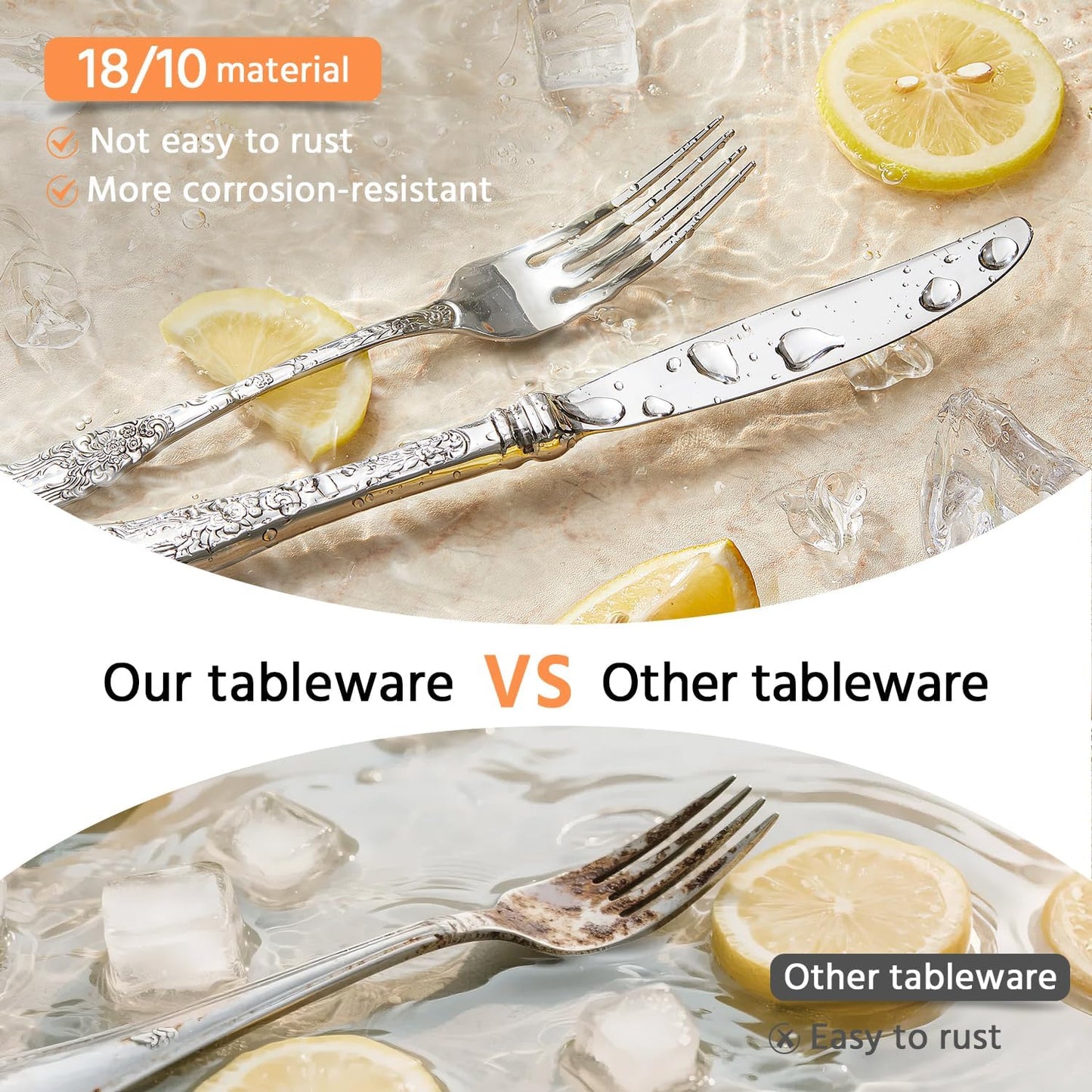 KINGSTONE Vintage Carved Silverware Set, 10-Piece 18/10 Stainless Steel Flatware Cutlery Set with Retro Royal Thick Handle, Tableware Utensils for Home, Restaurant, party, Wedding, Dishwasher Safe