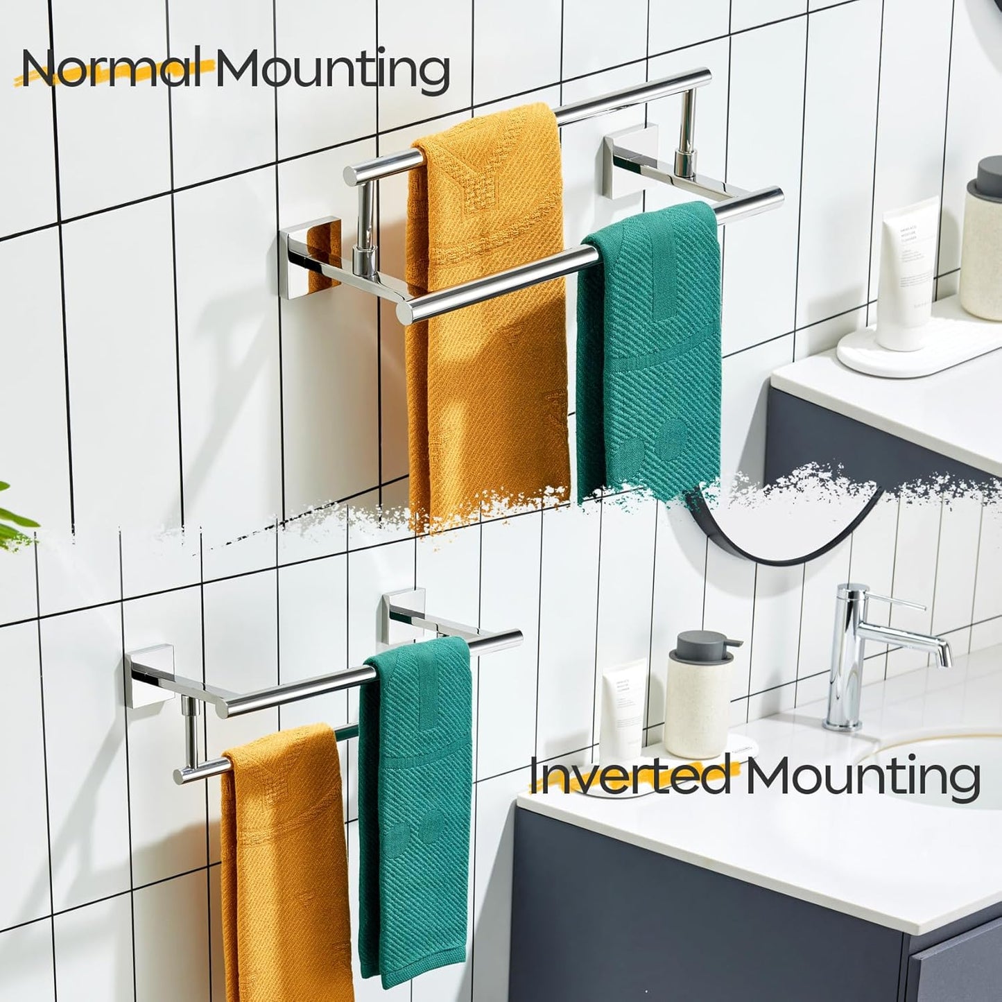 KOKOSIRI Towel Bars Chrome 16-Inch Bathroom Double Towel Holder for Garage Kitchen Toilet Wall Mount Polished Stainless Steel B5009CH-L16