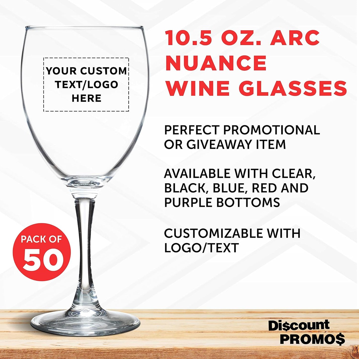 Custom Nuance Wine Glasses by ARC 10.5 oz. Set of 50, Personalized Bulk Pack - Restaurant Glassware, Perfect for Red Wine, White Wine, Cocktails - Clear