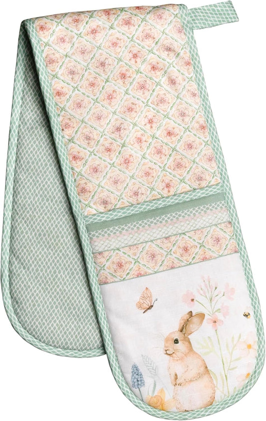 Maison d' Hermine Double Oven Mitts 100% Cotton 7"x35" Double Oven Mitt Heat Resistant BBQ Cooking Gloves with Loop, Baking, Grilling, Home, Kitchen, Handling Hot Pans Spring Summer (Easter Dew)
