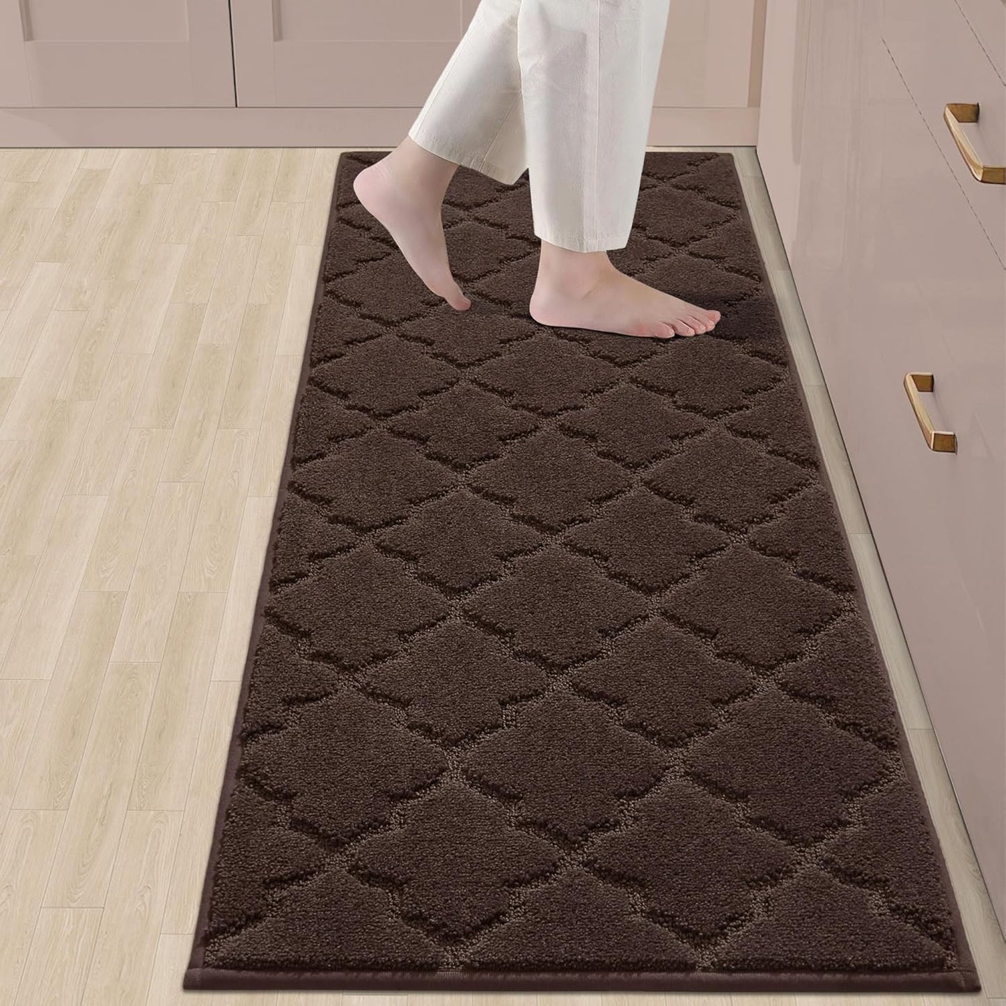 COSY HOMEER Soft Kitchen Floor Mats for in Front of Sink Super Absorbent Kitchen Rugs and Mats 20"x59" Non-Skid Kitchen Mat Standing Mat Washable,Polyester,Brown