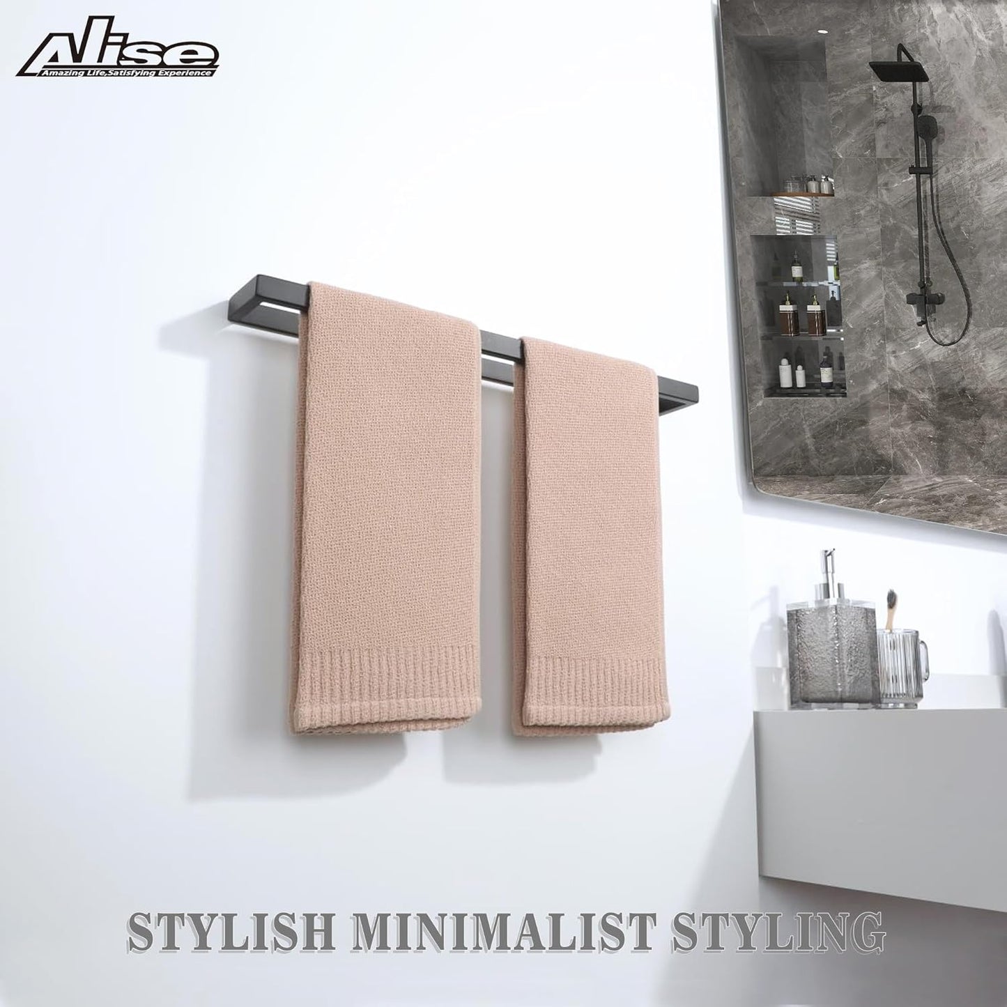 Alise Bath Towel Bars,20 Inch Towel Holder Towel Racks for Bathroom and Lavatory,SUS304 Stainless Steel Hand Towel Hanger Rail Wall Mount,Matte Black GJF050-B