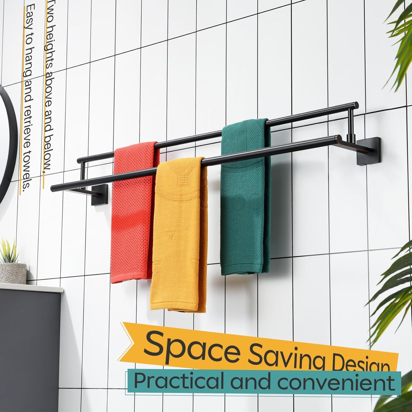 KOKOSIRI Towel Bars 36-Inch Bathroom Towel Holder Oil Rubbed Bronze Double Bath Towel Racks Wall Mounted Stainless Steel B5009ORB-L36