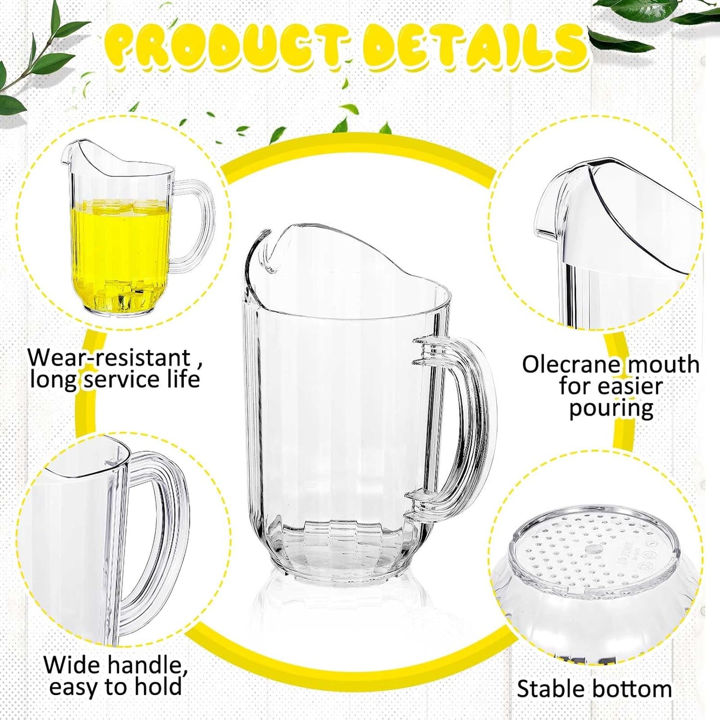 Tessco for you Plastic Pitchers 60 Ounce Clear Restaurant Jug Large Water Pitcher Carafe Serve Milk Tea Juice Drink for Parties Container Dispenser Beer Jar(1 Pcs)