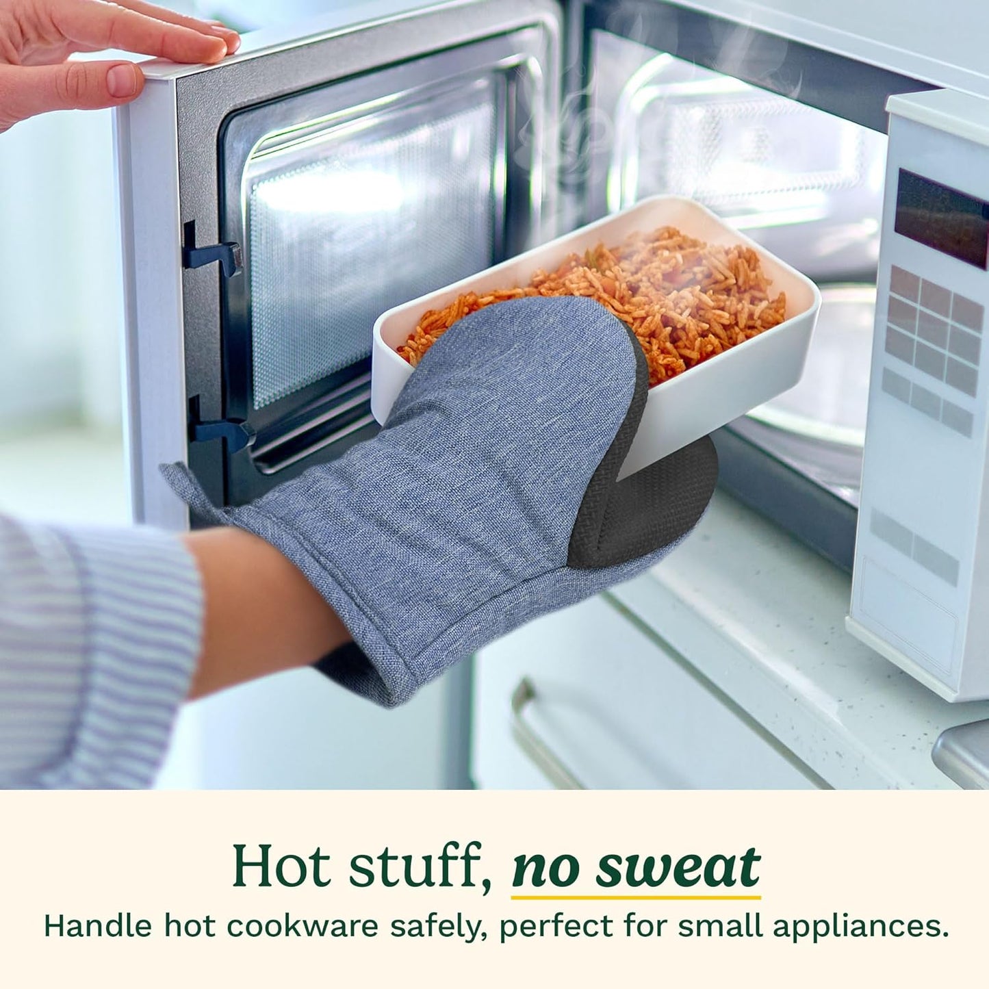 Cuisinart Mini Oven Mitts – 5.5” x 7” Heat-Resistant Kitchen Mitts for Oven with Non-Slip Neoprene Palm, Cotton Filling, and Fabric Loop – Durable Oven Mitt Set for Cooking & Baking (Indigo)