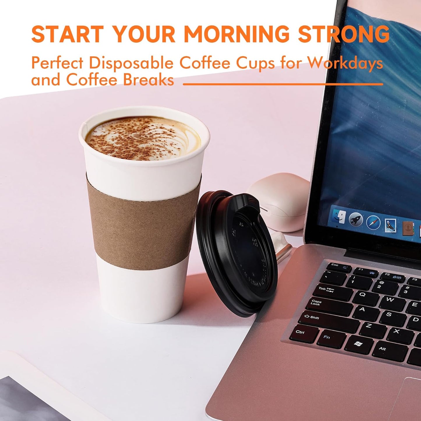 100 Pack 12 oz Disposable Coffee Cups with Lids and Sleeves, Paper Coffee Cups for Hot/Cold Drinks, Leak-Proof To Go Cups with Lids for Home, Cafes, Events and Office