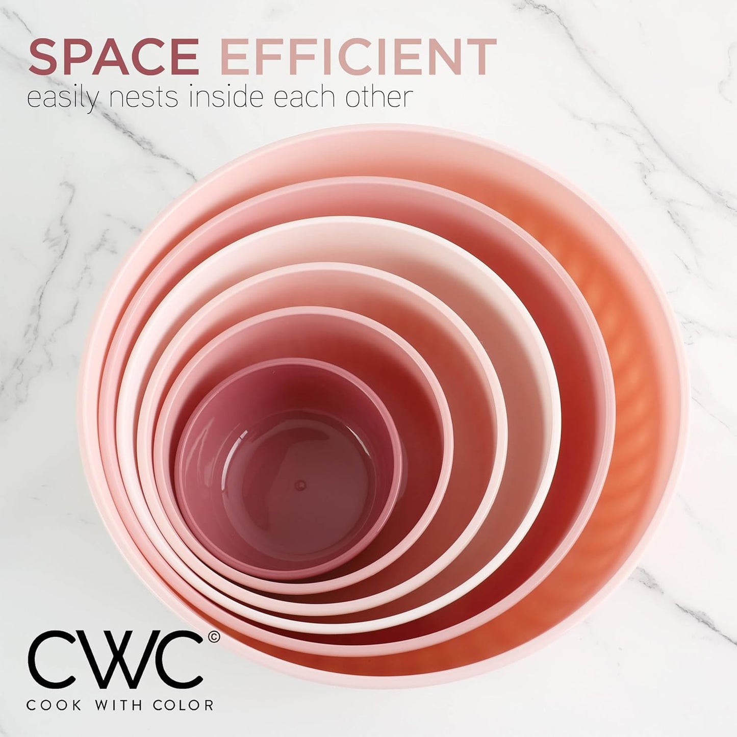 COOK WITH COLOR Prep Bowls with Lids- Wide and Deep Nesting Plastic Small Mixing Bowl Set with Lids, 12 Piece Set - Wide Bowls, Pink