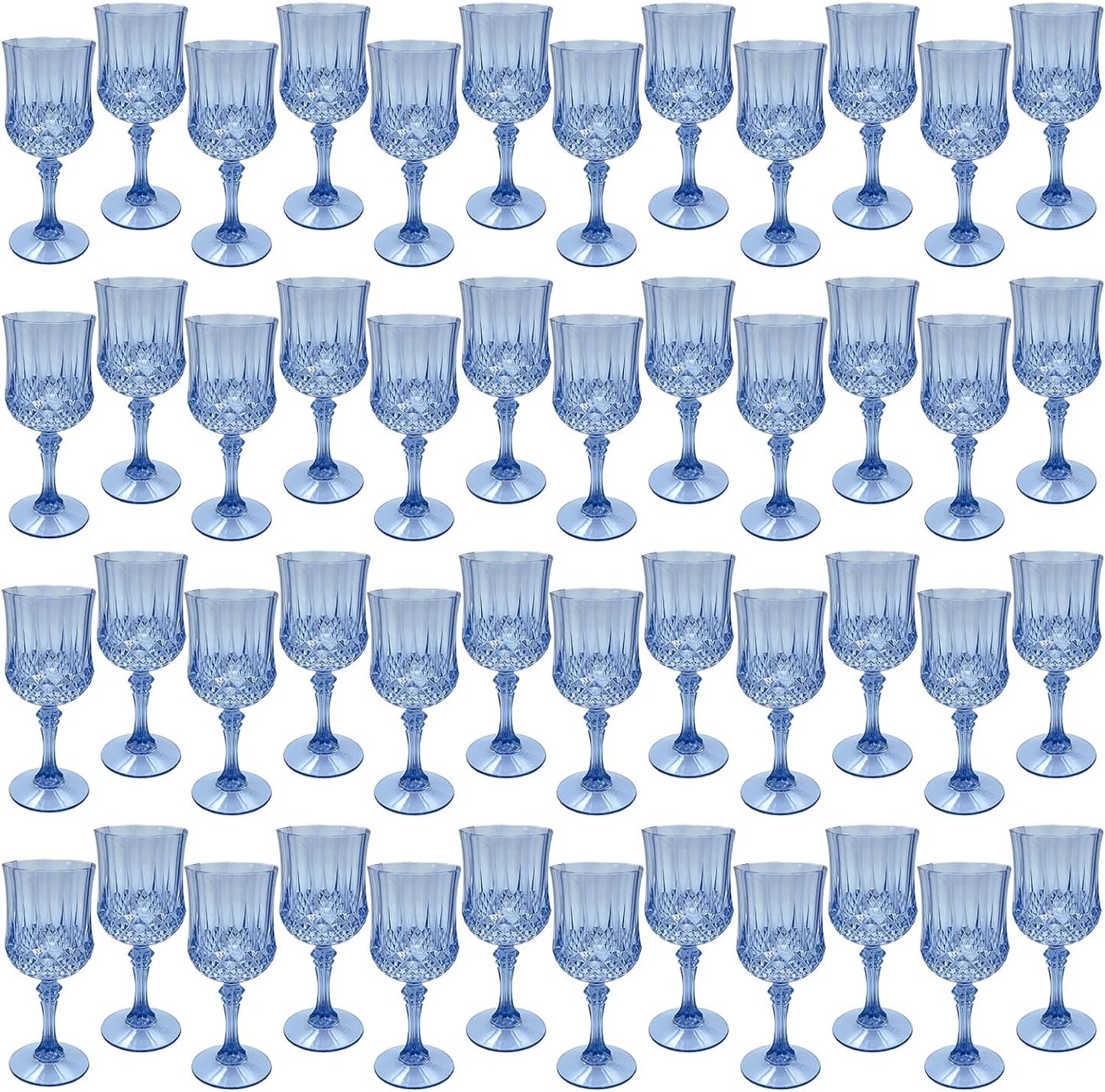 Blue Plastic Wine Glasses，Plastic Goblets for Parties，Drinking Glasses for Wedding Reception, Grand Event Party Supplies (48, Blue)