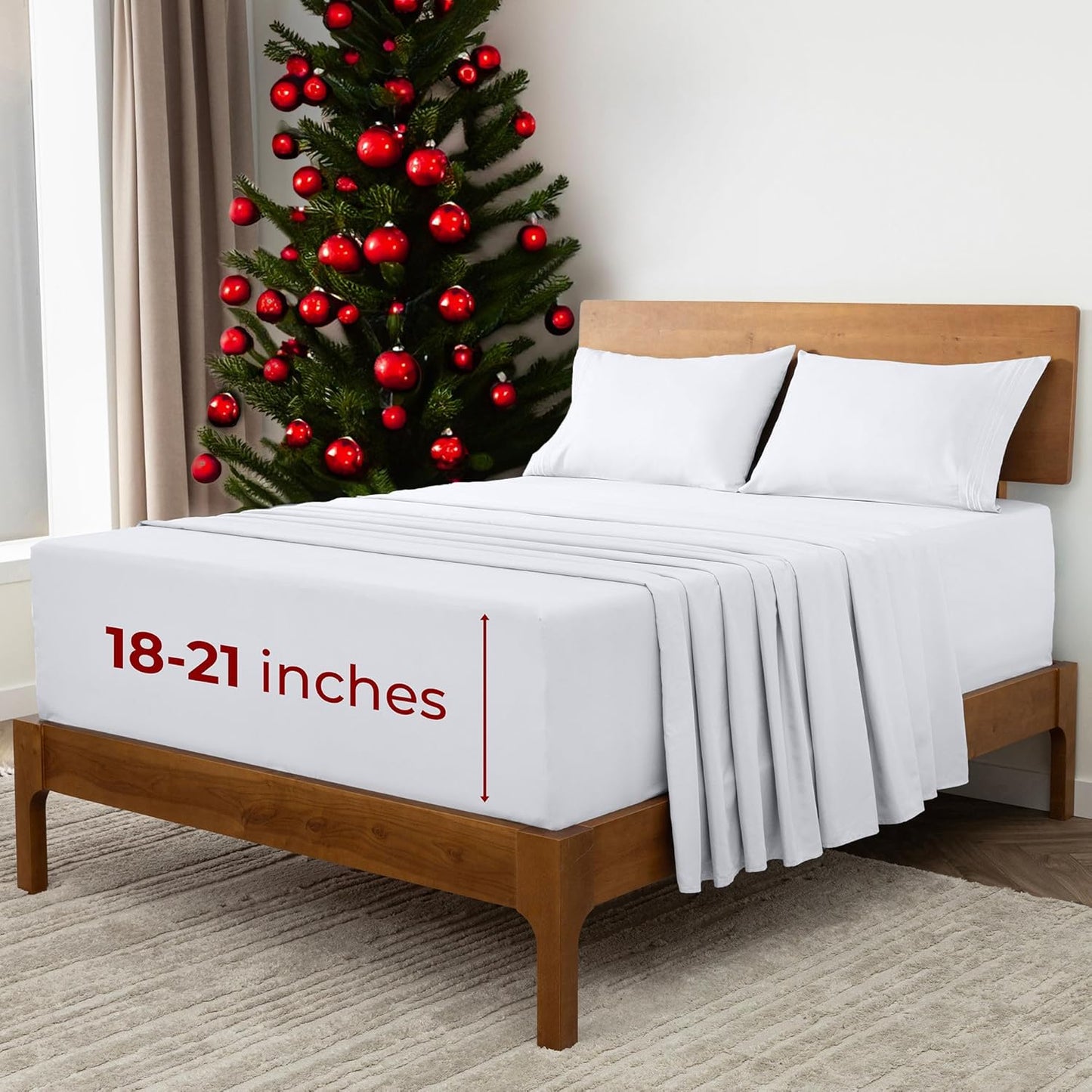 Mellanni Extra Deep King Sheets - 4 PC Iconic Collection Bedding - Hotel Luxury, Ultra Soft, Cooling Bed Sheets - Wrinkle, Fade, Stain Resistant (King, White)