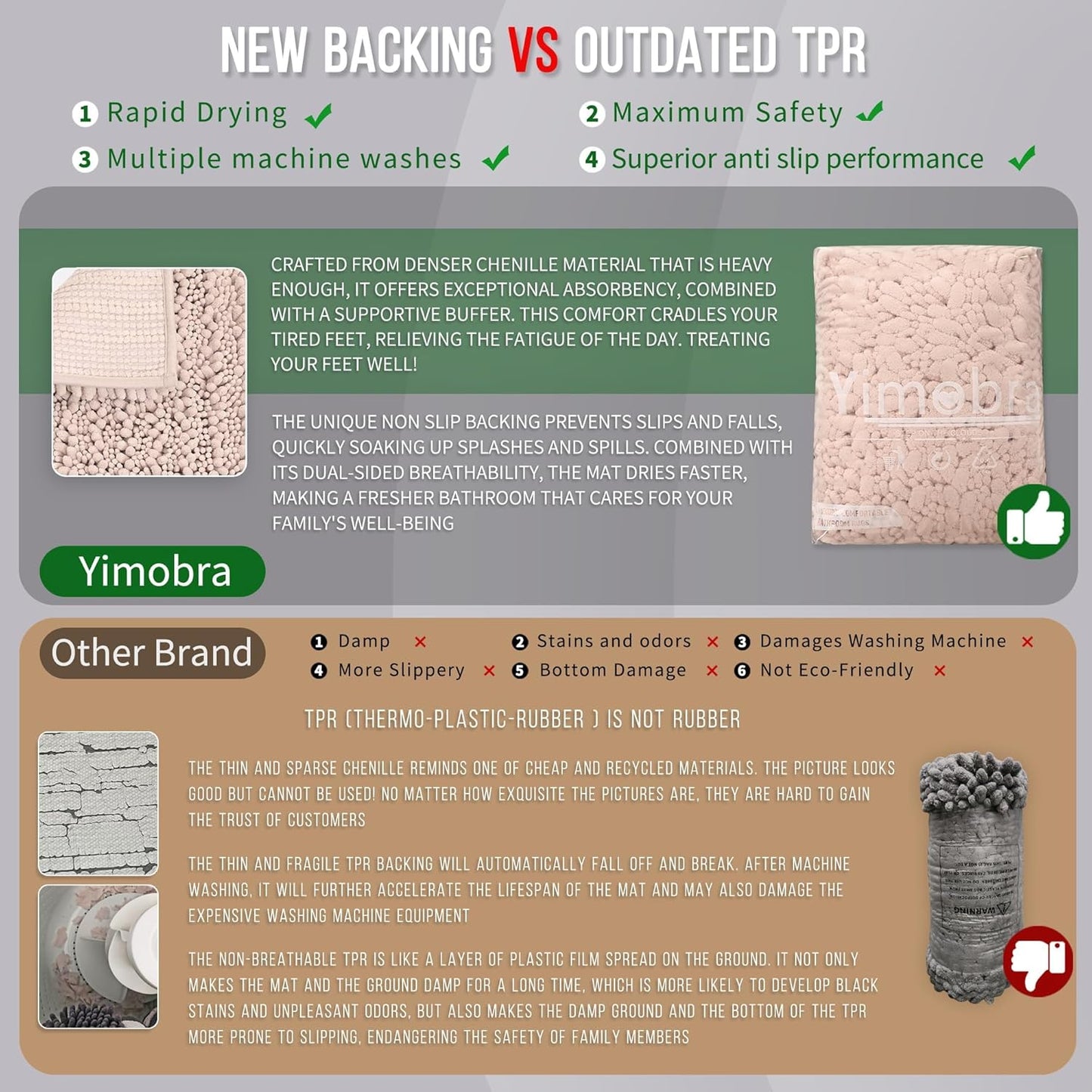 Yimobra Bathroom Runner Rug 60x24 Inch - Extra Long Non Slip Chenille Bath Mat, Soft & Absorbent, Machine Washable Shaggy Hallway Carpet for Vanity Tub Shower, Pinkish Beige Home Decor Accessories