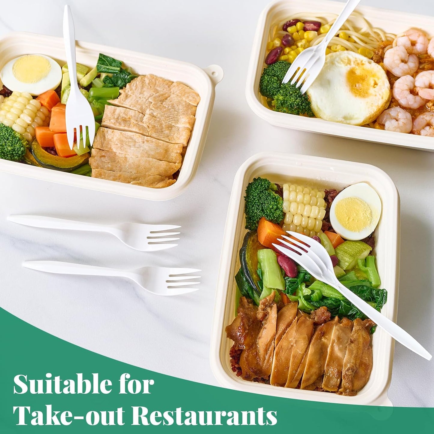 FOCUSLINE 1000 Count White Plastic Forks, Disposable Forks Bulk, Heat Resistant Plastic Silverware for Take out Restaurants, Family Gatherings, Outdoor Activities