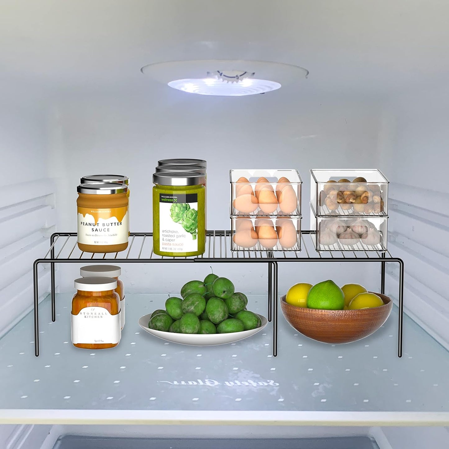 Redrubbit Cabinet Storage Shelf Rack, Expandable Metal Rustproof Kitchen Counter and Cabinet Shelf, Storage Rack Organizer Space Saver for Kitchen, Fridge, Cabinet, Bathroom, Black, Set of 6