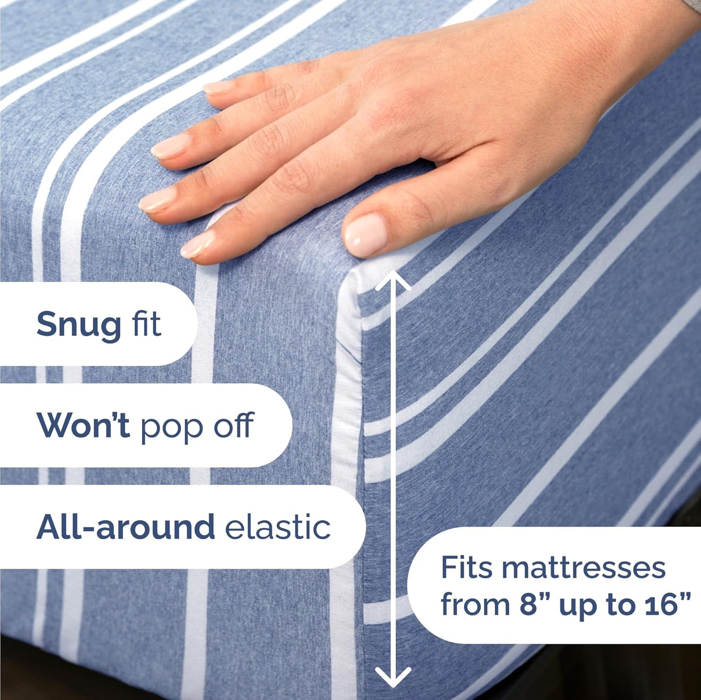 Twin Size 3 Piece Sheet Set - Comfy Breathable & Cooling Bed Sheets Set - Hotel Luxury Bedding for Women, Men, Kids, Teens, Boys & Girls - Deep Pockets, Soft, Wrinkle Free - Oeko-Tex - Blue Stripes 3