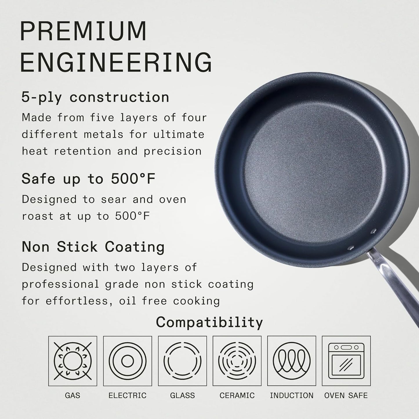 Made In Cookware - ProCoat 12" Non Stick Frying Pan (Graphite) - 5 Ply Stainless Clad Nonstick - Professional Cookware - Crafted in Italy - Induction Compatible