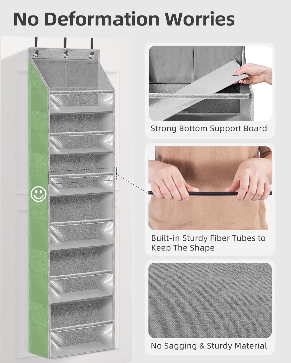 STORAGE MANIAC Over the Door Organizer Large Capacity Hanging Organizer, Clear Deep Pockets Behind Door Closet Organizer and Storage for Nursery, Bathroom, Bedroom, Pantry, 1 Pack Grey