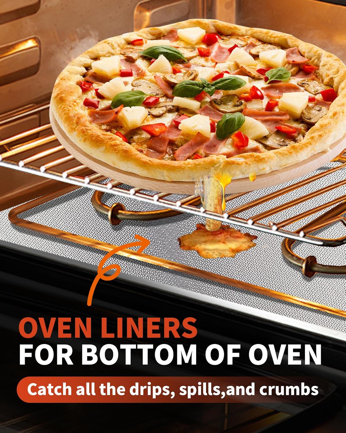 3 Pack Oven Liners for Bottom of Oven, 17x25" Large Heavy Duty Non-Stick Reusable Oven Mat for Electric, Gas, Toaster & Convection Ovens - BPA & PFOA Free, Dishwasher Safe, Kitchen Essentials, Silver