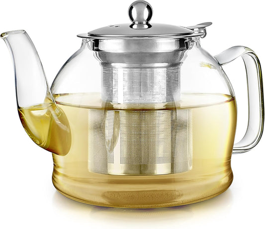 Teabloom Dublin Glass Teapot – Premium Borosilicate Glass with Removable Stainless Infuser – Stovetop Safe – Ideal for Loose Leaf Tea – Tea for Two – 27 oz. / 800 ml (2-3 Cups)