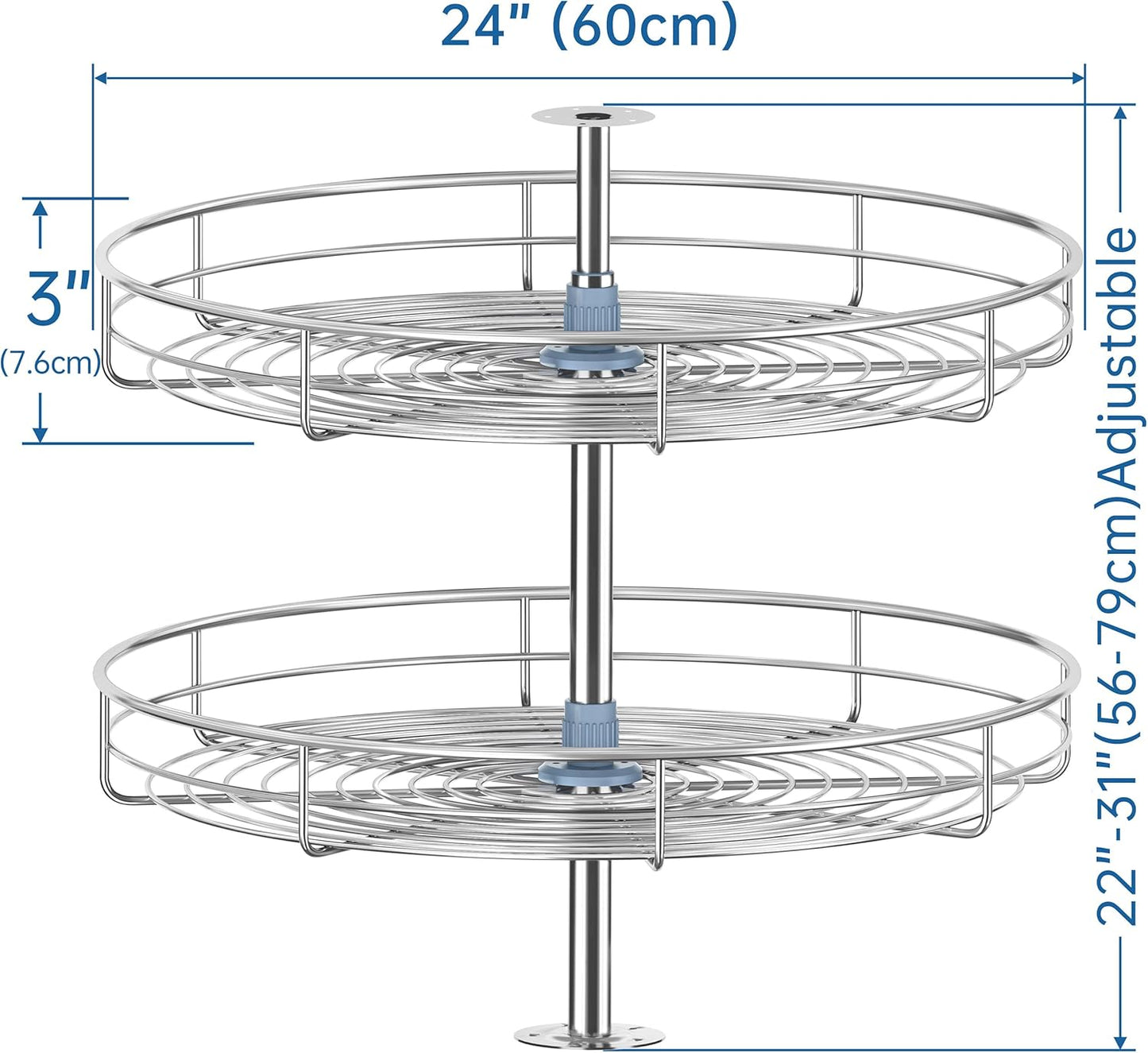24" Lazy Susan Turntable for Cabinet - Corner Cabinet Organizer for Kitchen, Full Circle Corner Cabinet Lazy Susan Replacement Shelves Rotating Rack for Corner Base