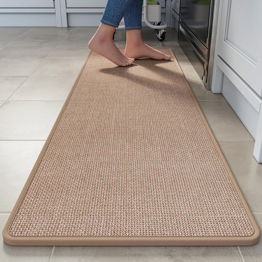 Long Kitchen Mat Kitchen Mats for Floor, Linen-Look Woven Absorbent Kitchen Runner Rugs Non Slip Washable Comfort Standing Mats for Kitchen, Front of Sink