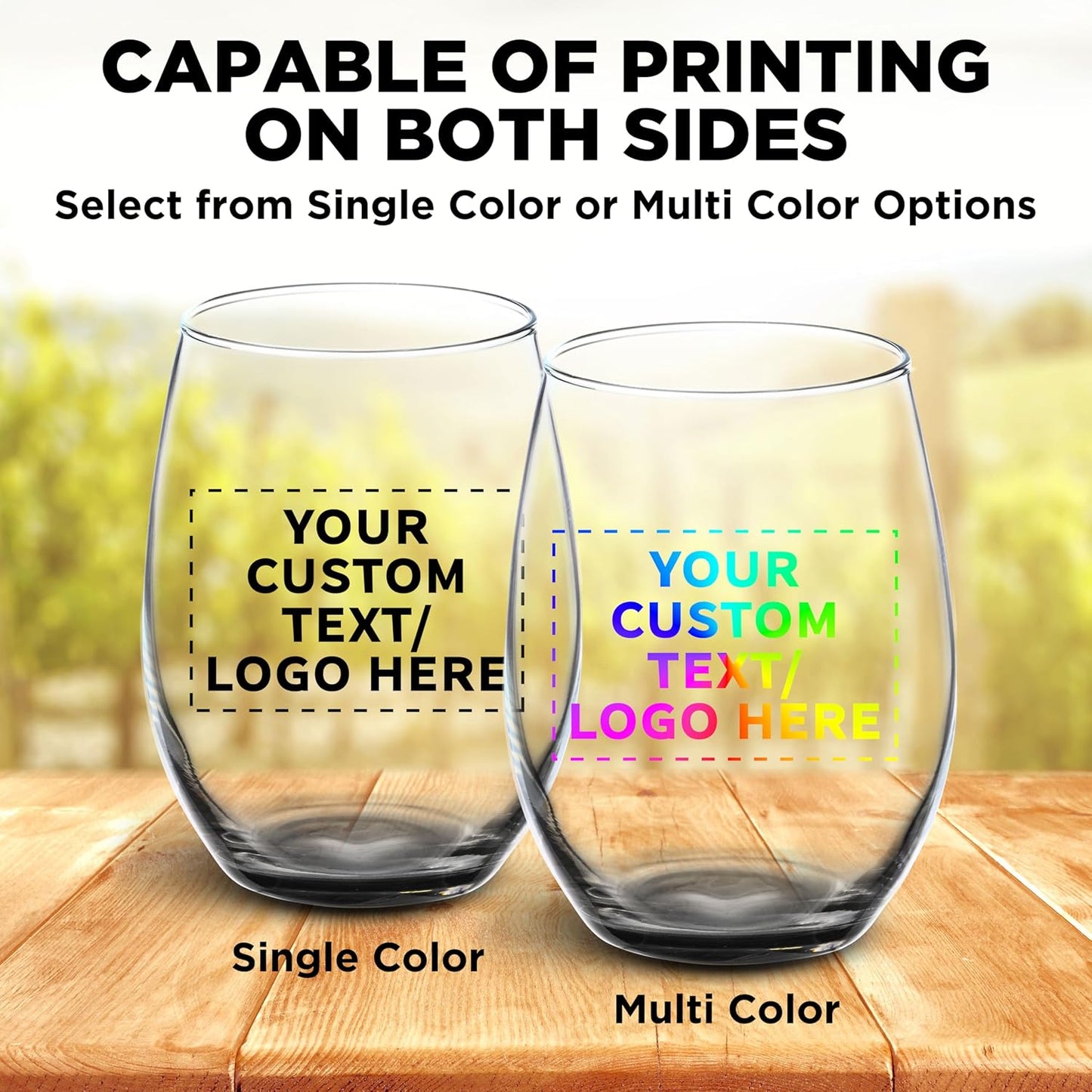 DISCOUNT PROMOS 10 ARC Stemless Wine Glasses Set, 21 oz. - Customizable Text, Logo - Chardonnay, Cabernet, Merlot, Sauvignon - Black