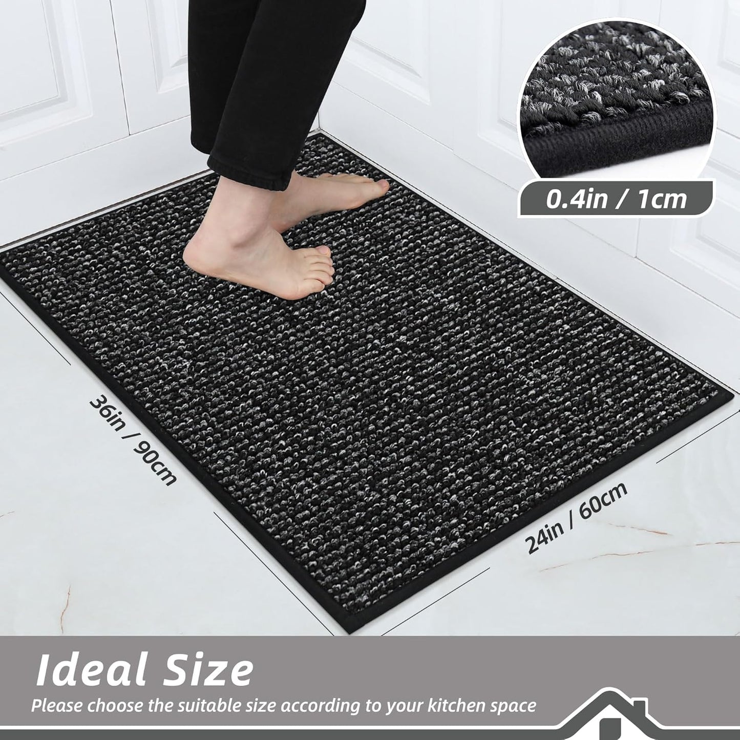 BEQHAUSE Kitchen Rugs 24"x36", Non-Slip Kitchen Mats for Floor, Super Absorbent and Stain Resistant Kitchen Rugs, Machine Washable Rugs for Kitchen, Hallway, Laundry & Sink, Black