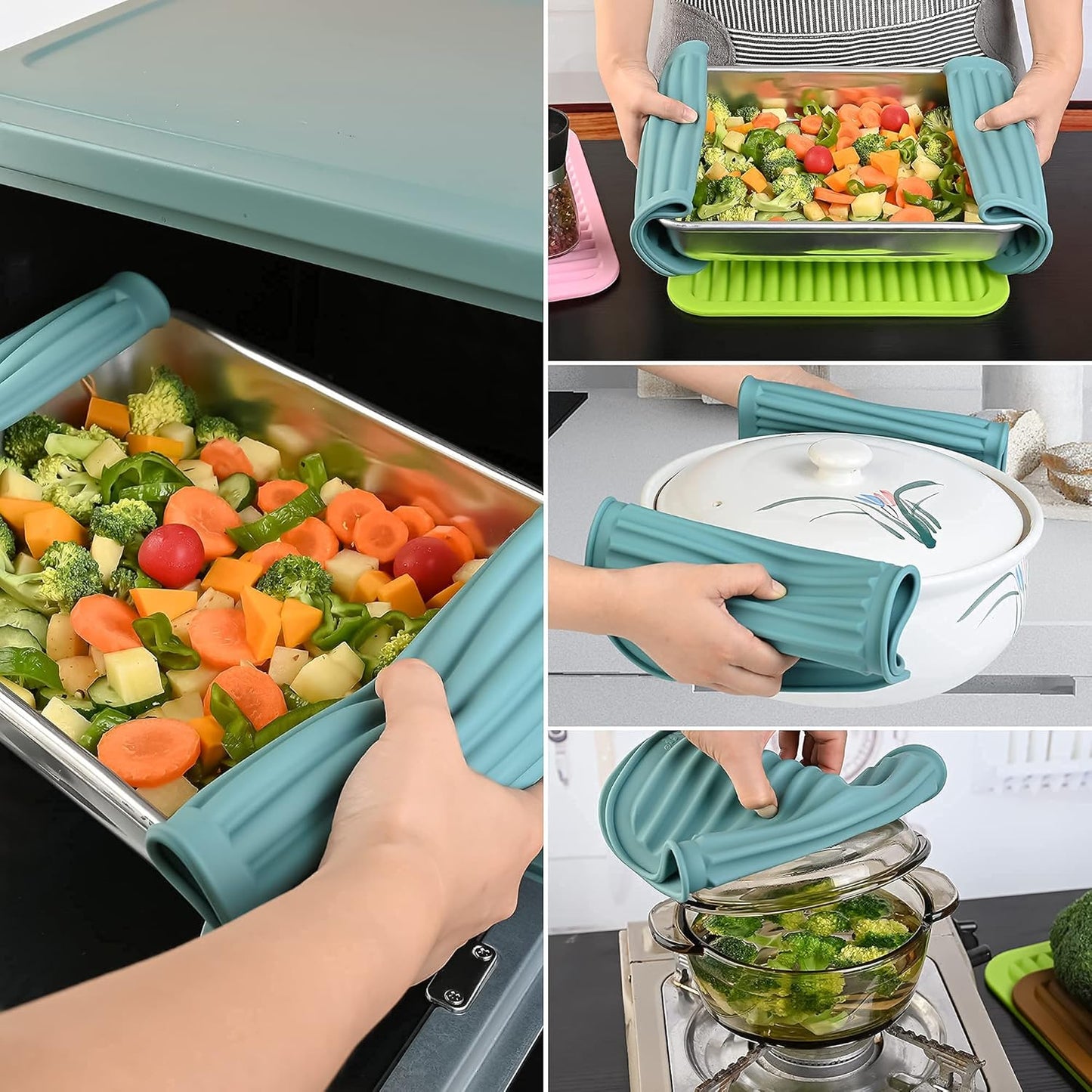 Smithcraft Lucky Plus Silicone Trivet Mat for Dish Hot Pads for Counter Top,Pan and Pot Heat Resistant Workshop, 2 Pack,Size:9x12 Inches, Color: Blue,Shape:Rectangular