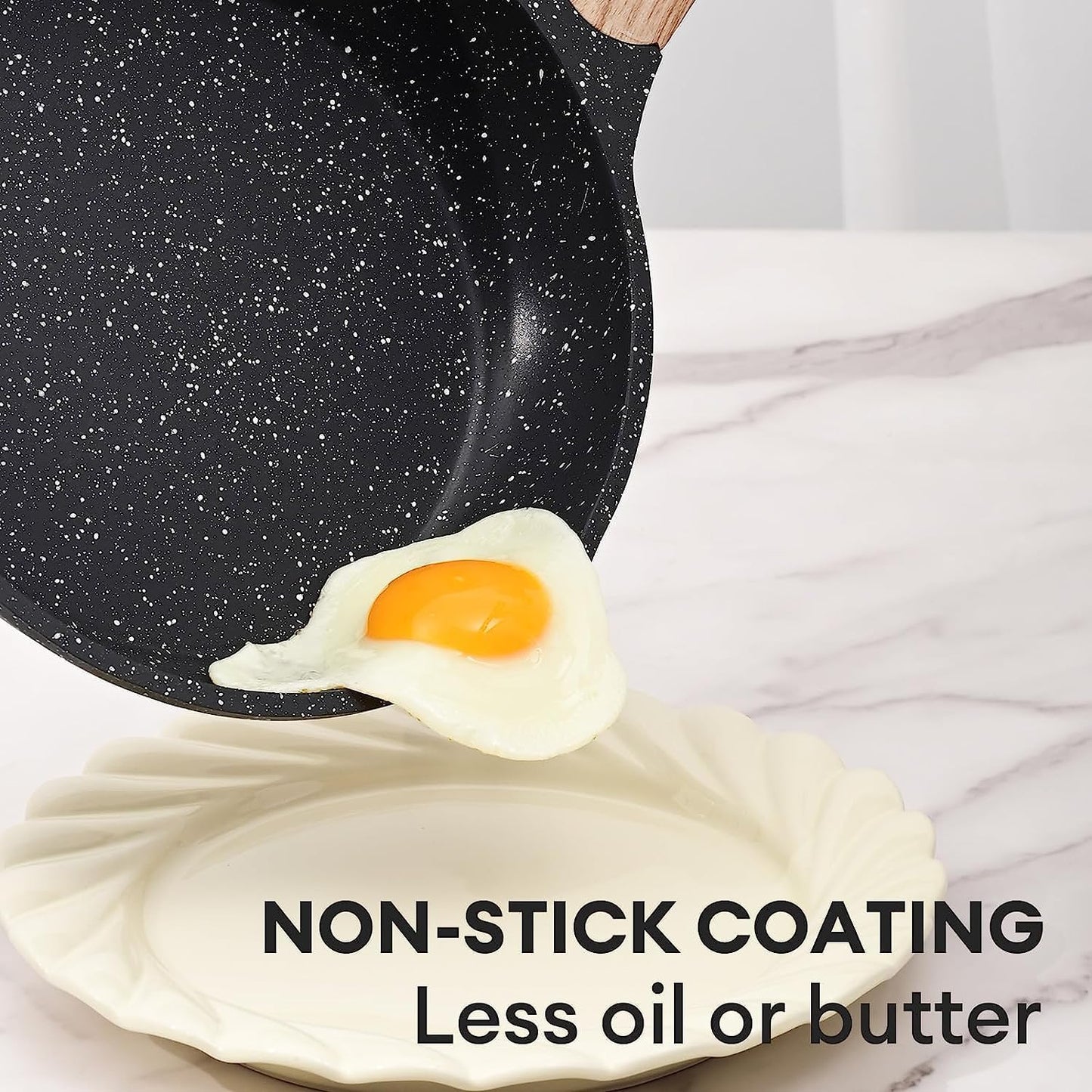 JEETEE Nonstick Frying Pans Set, Skillets Set 2 Pcs, 8" 10" Granite Non-Stick Frying pan, Nonstick Omelette Skillet with Soft Touch Handle, Grey