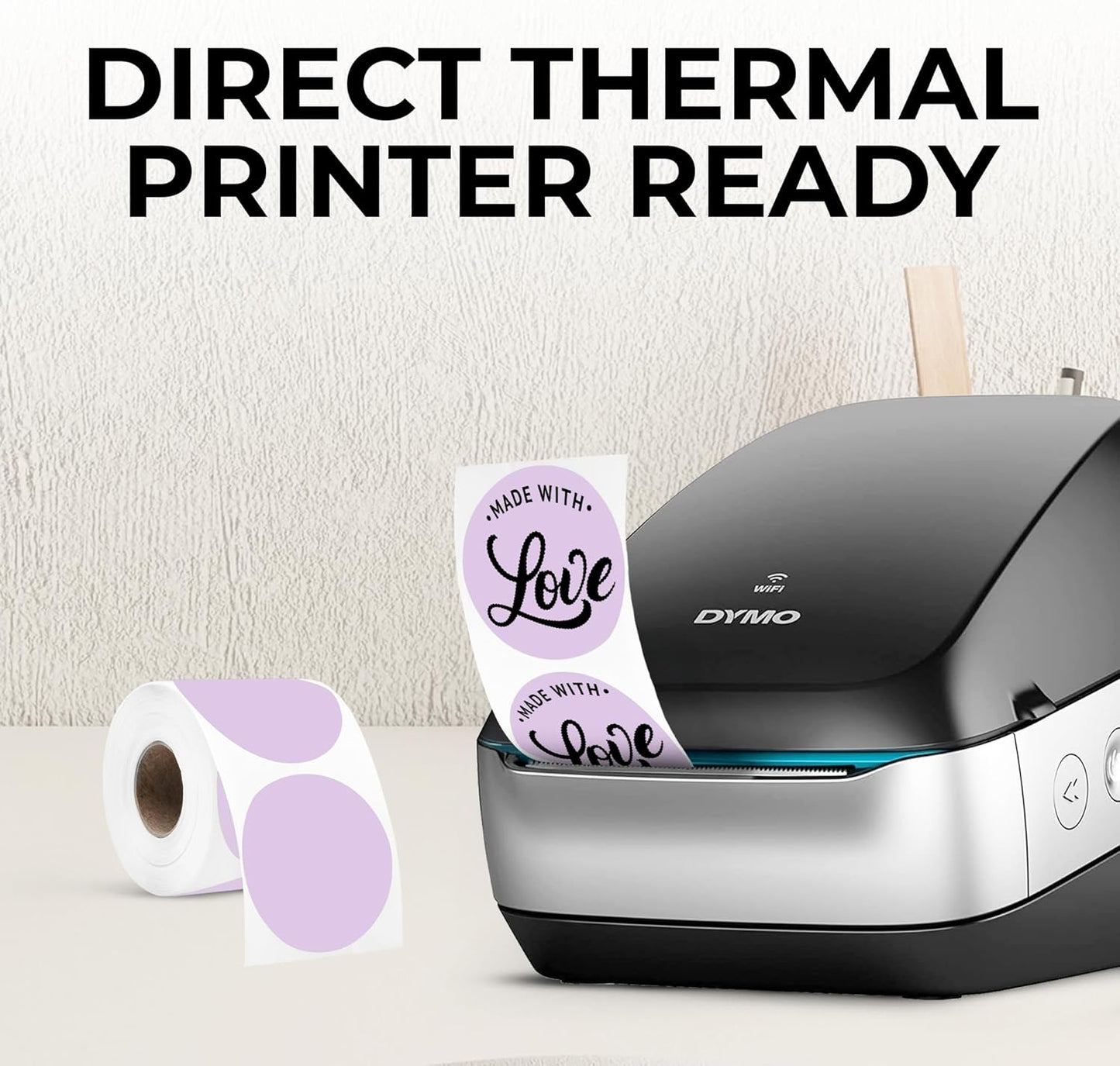 Perco Lavender 2-Inch Perforated Circle Dot Thermal Sticker Labels — 300 Stickers/Roll, Direct Thermal Printer Compatible—with Permanent Adhesive for Organizing, Color Coding, Bin Labeling—Made in USA