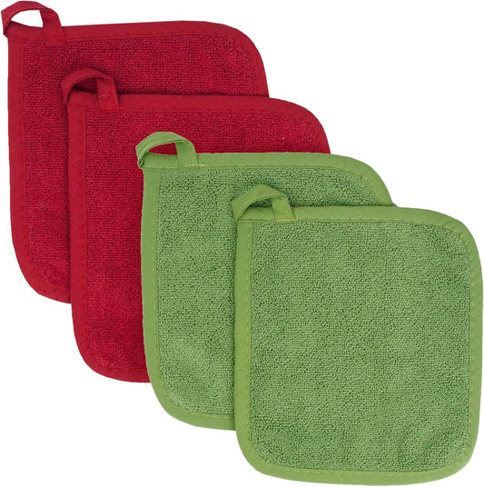 RITZ Terry Potholder & Hot Pad: Unparalleled Heat Resistant, Durable 100% Cotton – Ergonomically Designed for Optimal Grip – Easy-Care Machine Washable – 4-Pack, Cactus/Paprika