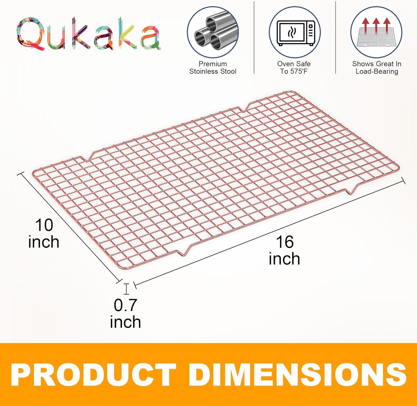 2PCS Cooling Racks for Cooking and Baking - 10" x 16"Heavy Duty Stainless Steel Wire Rack for Baking, Grilling, Roasting - Oven & Dishwasher Safe - Fits Half Sheet Pan（Rose Gold）