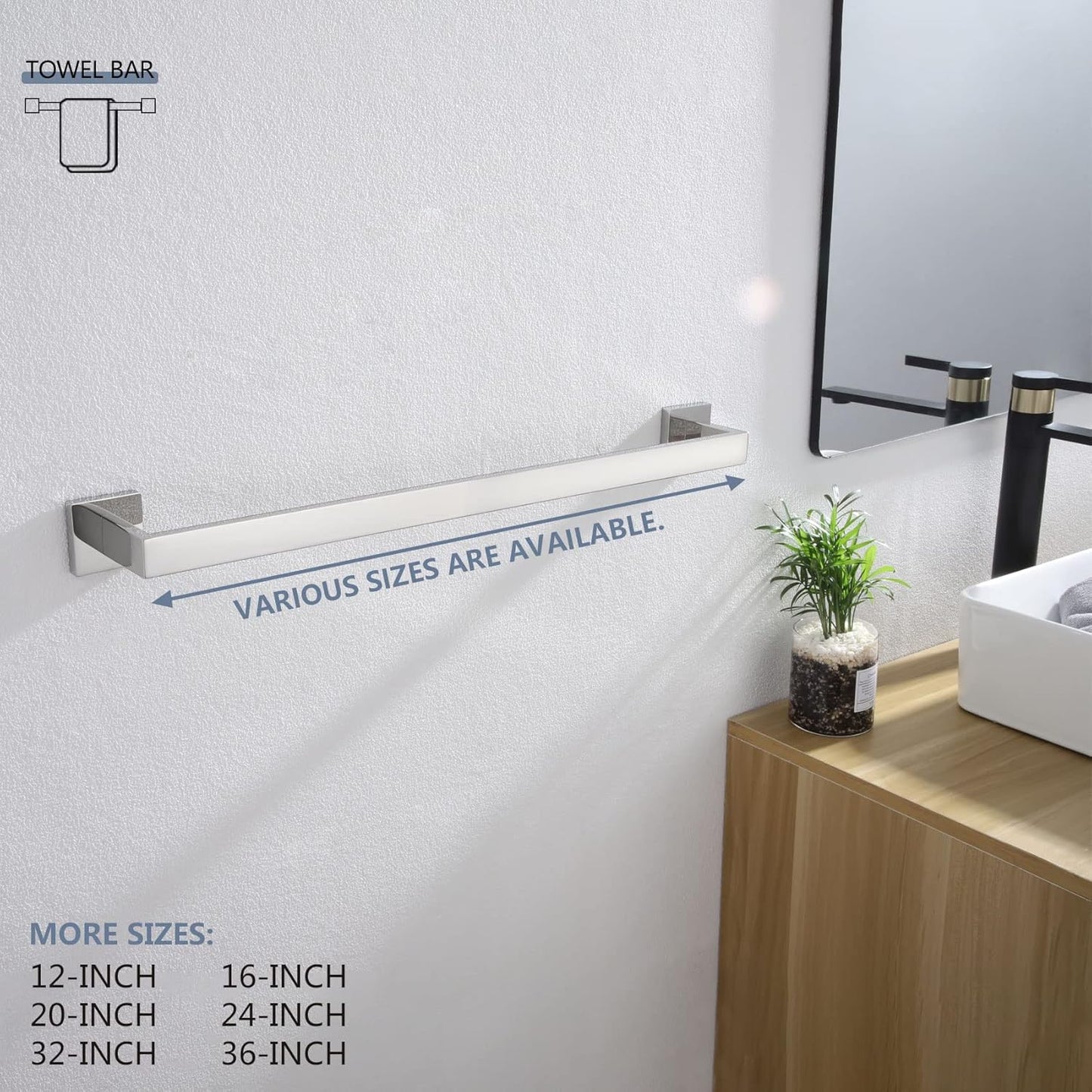 KOKOSIRI 24-Inch Towel Bar, Bathroom Kitchen Towel Holder, Wall Mounted SUS304 Stainless Steel Towel Rack 2 Pack, Polished Chrome, B4003CH-L24-P2