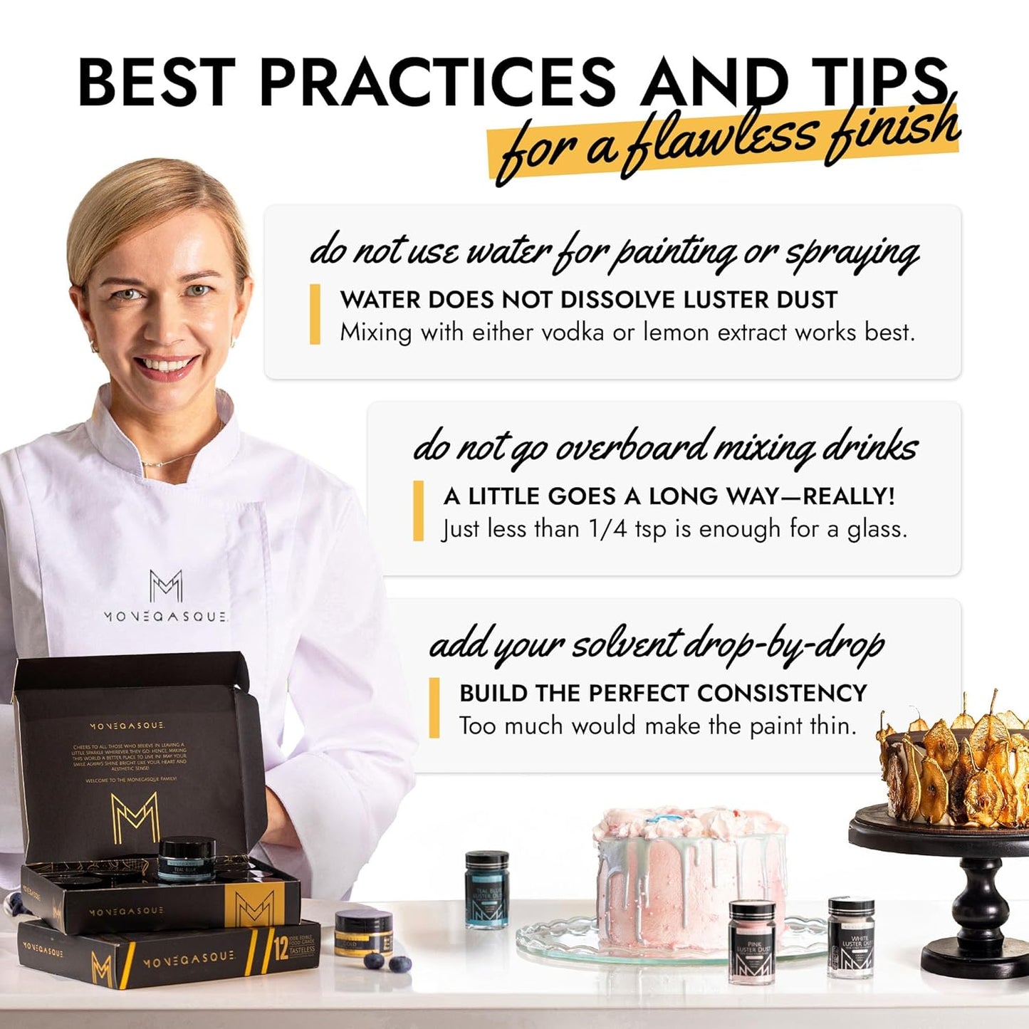 MONÉGASQUE Gold Edible Glitter for Drinks 15g – Edible Glitter for Cakes & Cocktails - Gold Luster Dust for Cocktail, Halloween Food Decorations, Cake Decorating Sprinkles Spray - Drink Shimmer Powder