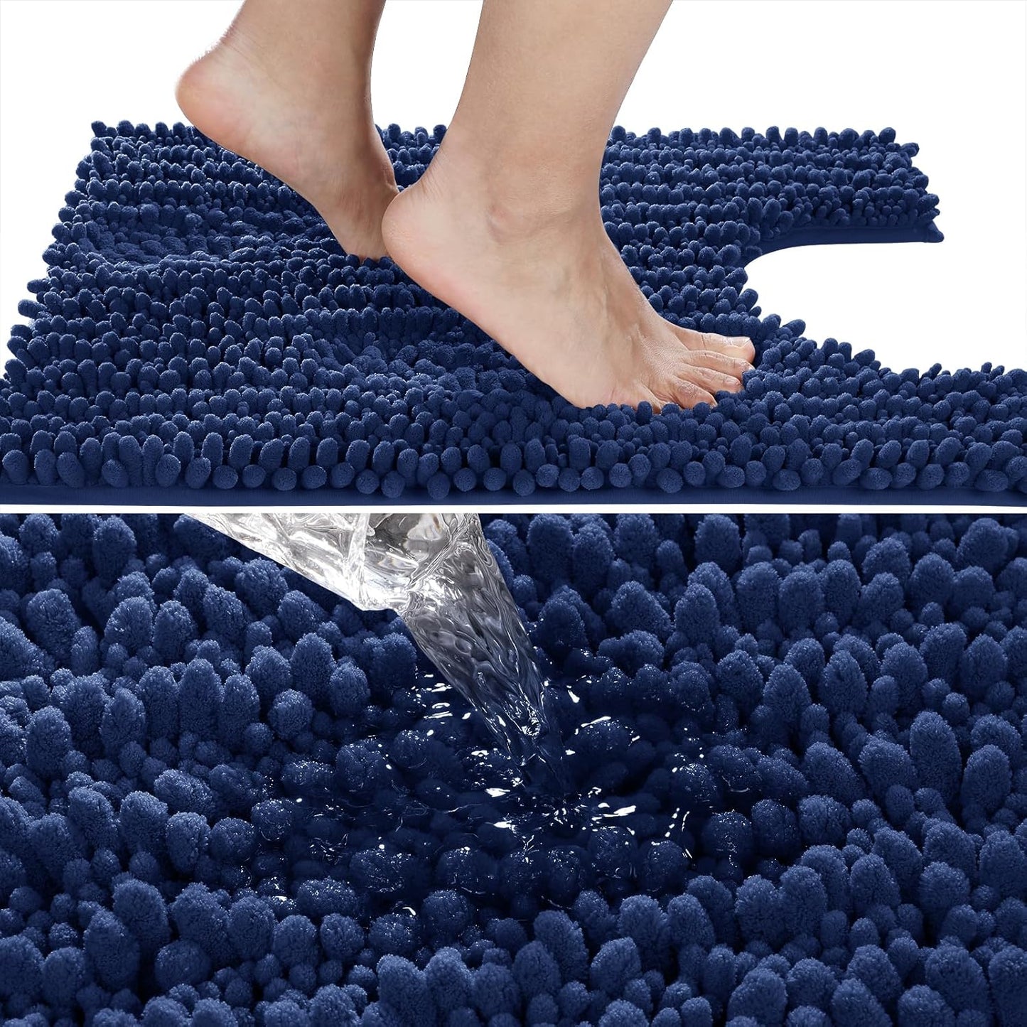 Yimobra Toilet Rug U Shaped Washable 24x20 Inch - Ultra Soft Absorbent Chenille Bath Rugs for Toilet, Quick Dry & Machine Washable, Non Slip Contour Bathroom Mat, Navy Blue