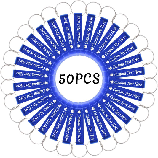 50PCS Personalized Bottle Opener Keychain Bulk Custom Beer Bottle Opener with Logo Text Engraved Wedding Bottle Opener Favors Customized Gifts for Guests Baby Shower Birthday Party-Blue