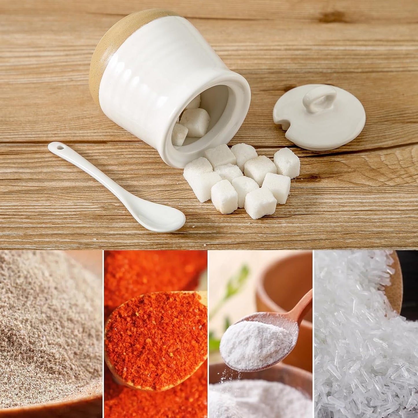 Hasense Ceramic Sugar and Creamer Set, Sugar Bowl with Lid and Spoon, Cream Pitcher, Cute Coffee Serving Set for Wedding Gift and Home Decor, Dishwasher Safe, White