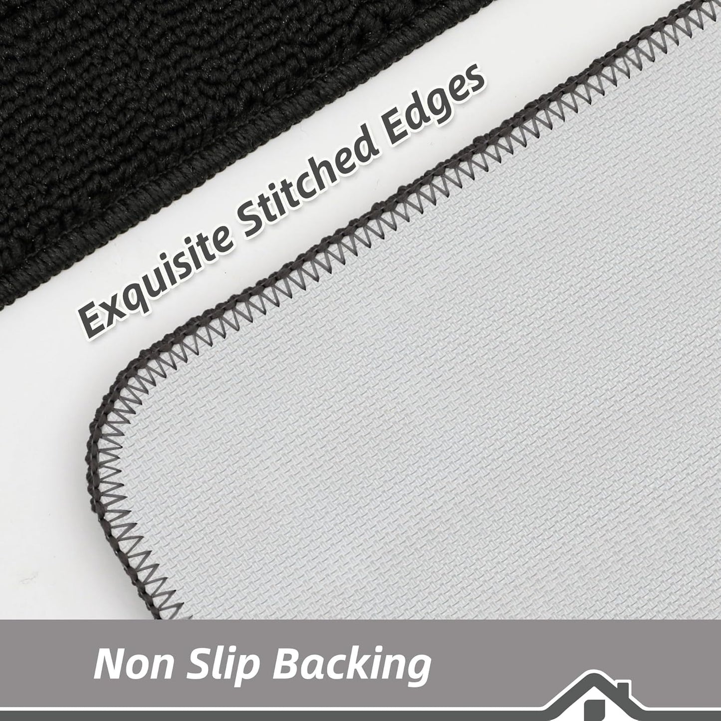 BEQHAUSE 30x18 Inch Kitchen Rug Mat Durable Kitchen Rugs Non-Slip Washable Absorbent Kitchen Mats for Floor Dirt-Resistant Semicircular Kitchen Mat (Black, 2PCS)